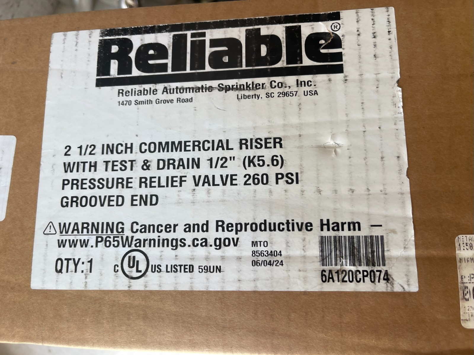 Reliable 2 1/2" Pre-Assembled Riser Test & Drain 1/2" Pressure Relief Valve