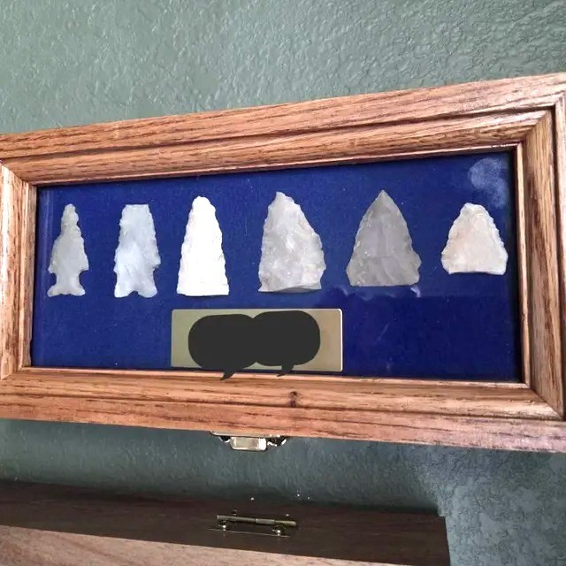 Knife Display Case Arrowheads Pin Coins 10" x 5" Oak & Blue Wood USA Shadow Box
