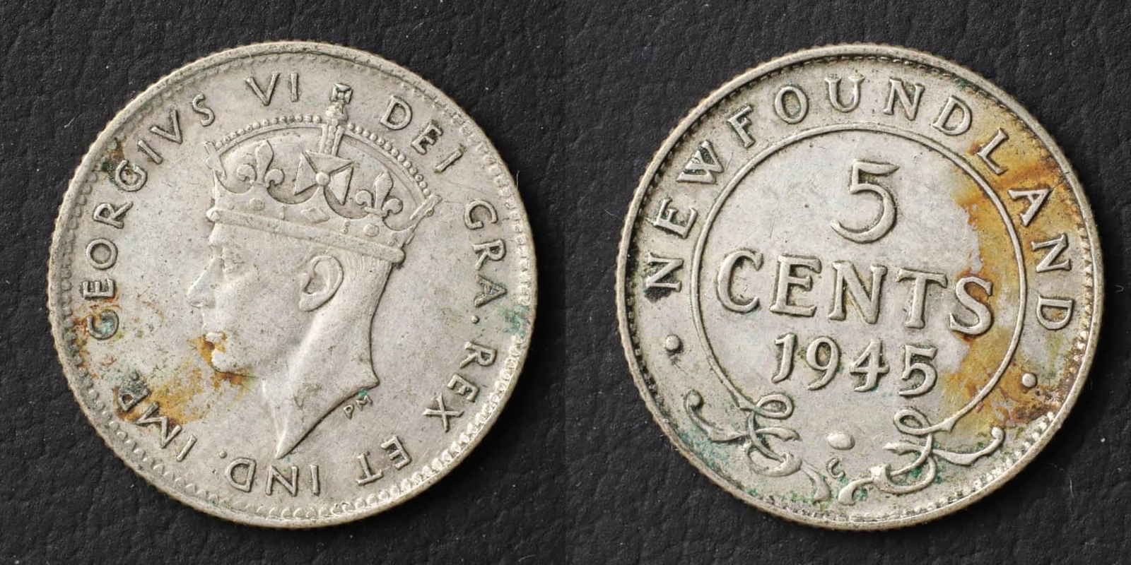 *Newfoundland Canada Silver Coin 5 Cents 1945, 1.166g, 15.49mm [E6271]7x3