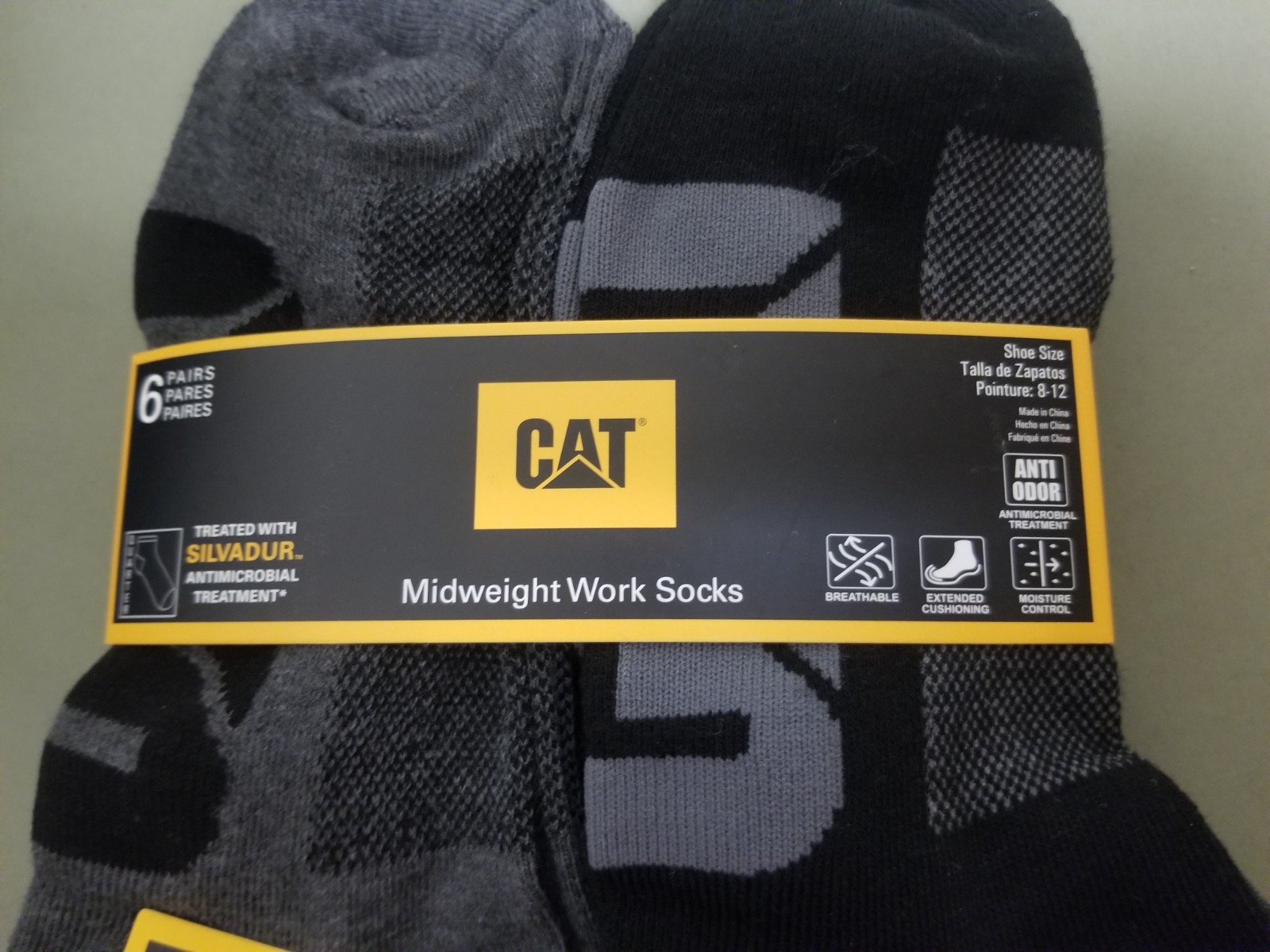 New Mens CAT Caterpillar 6 pair Mid Weight Work Quarter Socks.