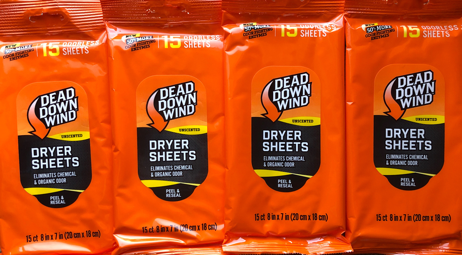 4 Packs New Dead Down Wind Odorless Dryer Sheets 15x4 Unscented S20