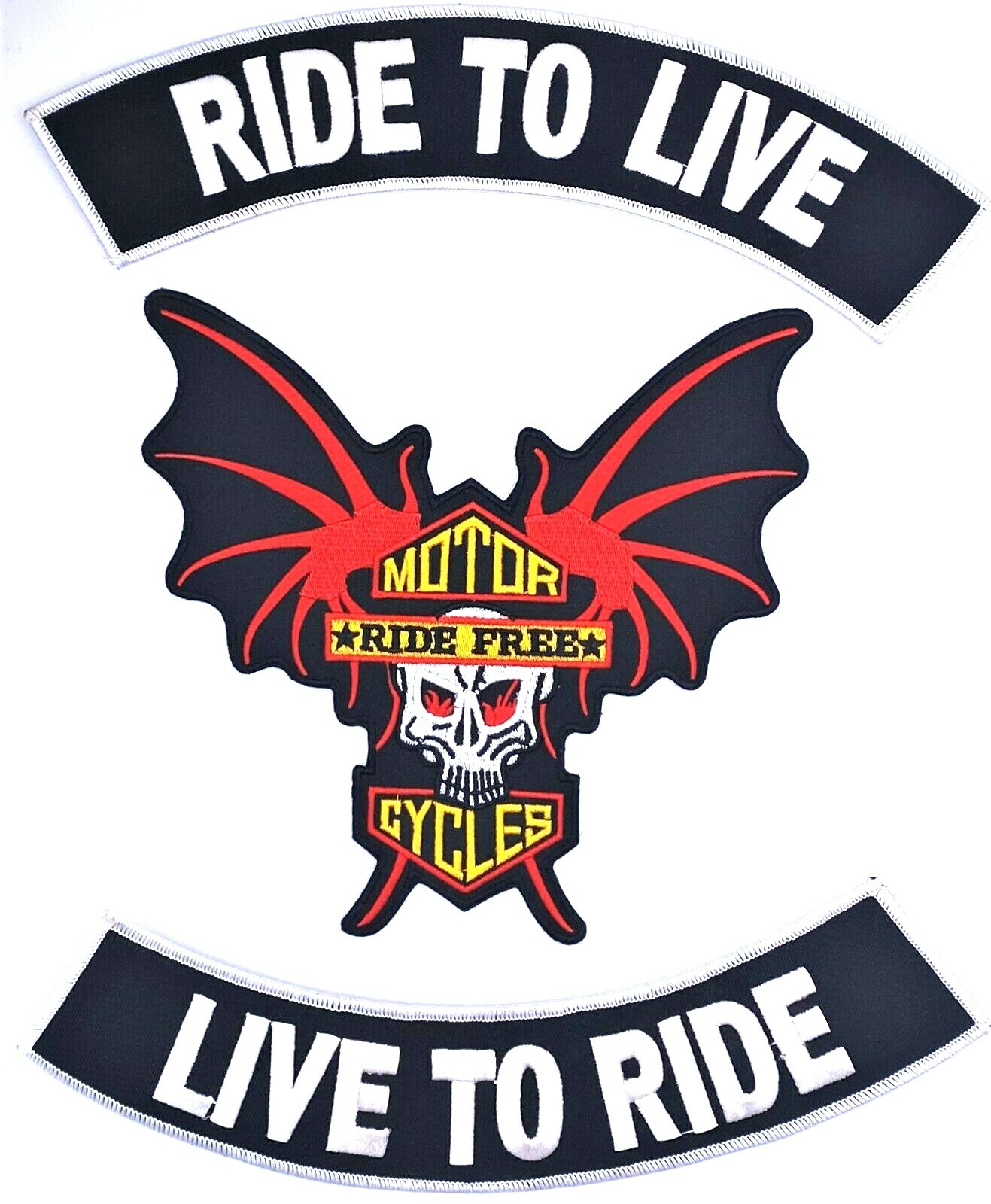 LIVE TO RIDE RIDE TO LIVE BAT WINGS MOTORCYCLE 10" ROCKERS VEST 3 PATCH SET