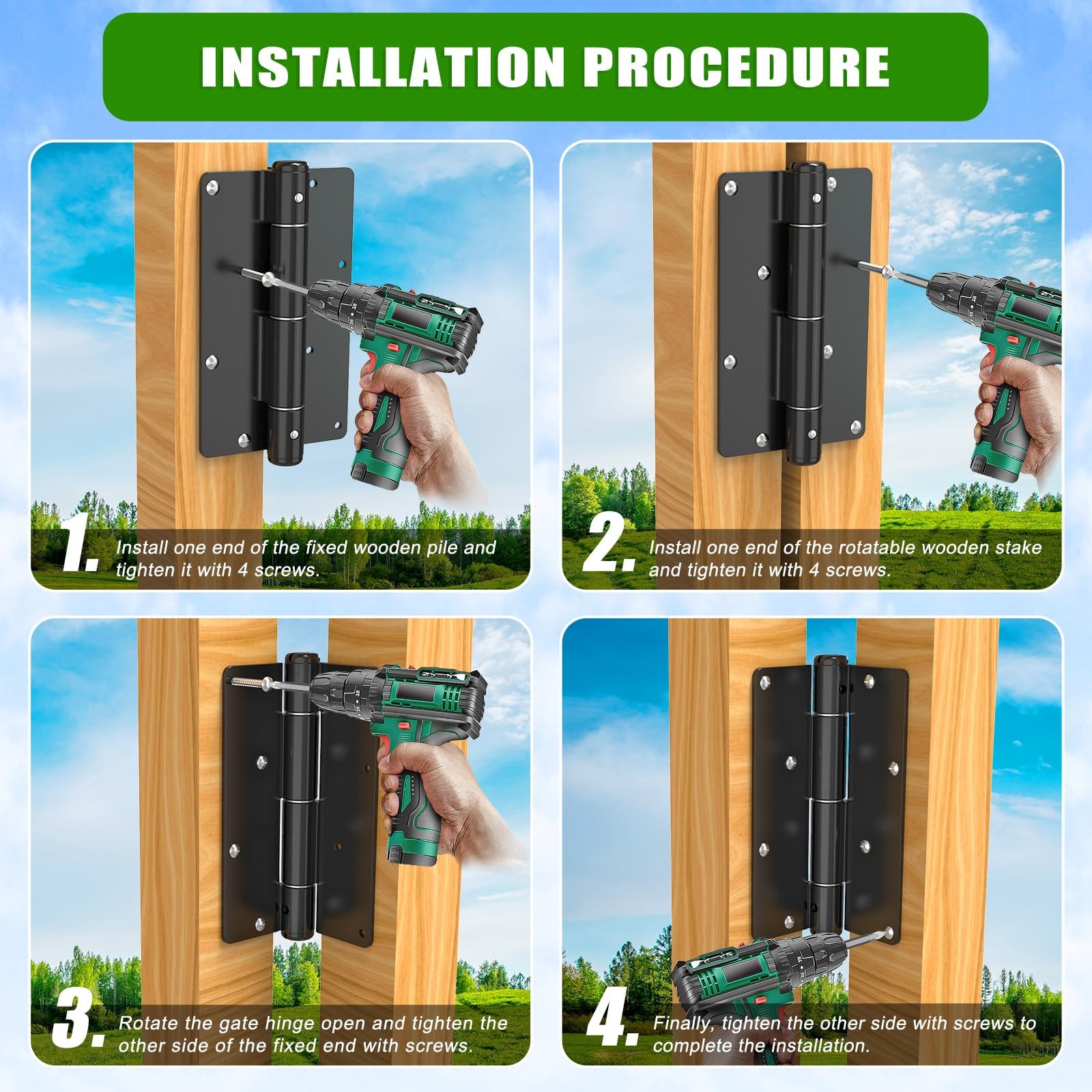 5-3/4" Self-Closing Gate Hinges Heavy Duty Black Steel Spring Hinges Wood Fence