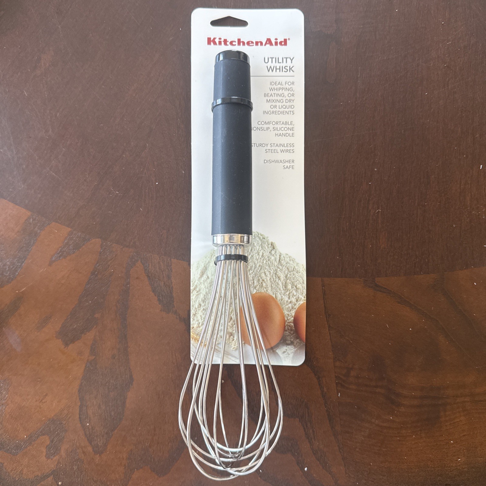 KitchenAid Black Utility Whisk Stainless Steel Wires Dishwasher Safe Black