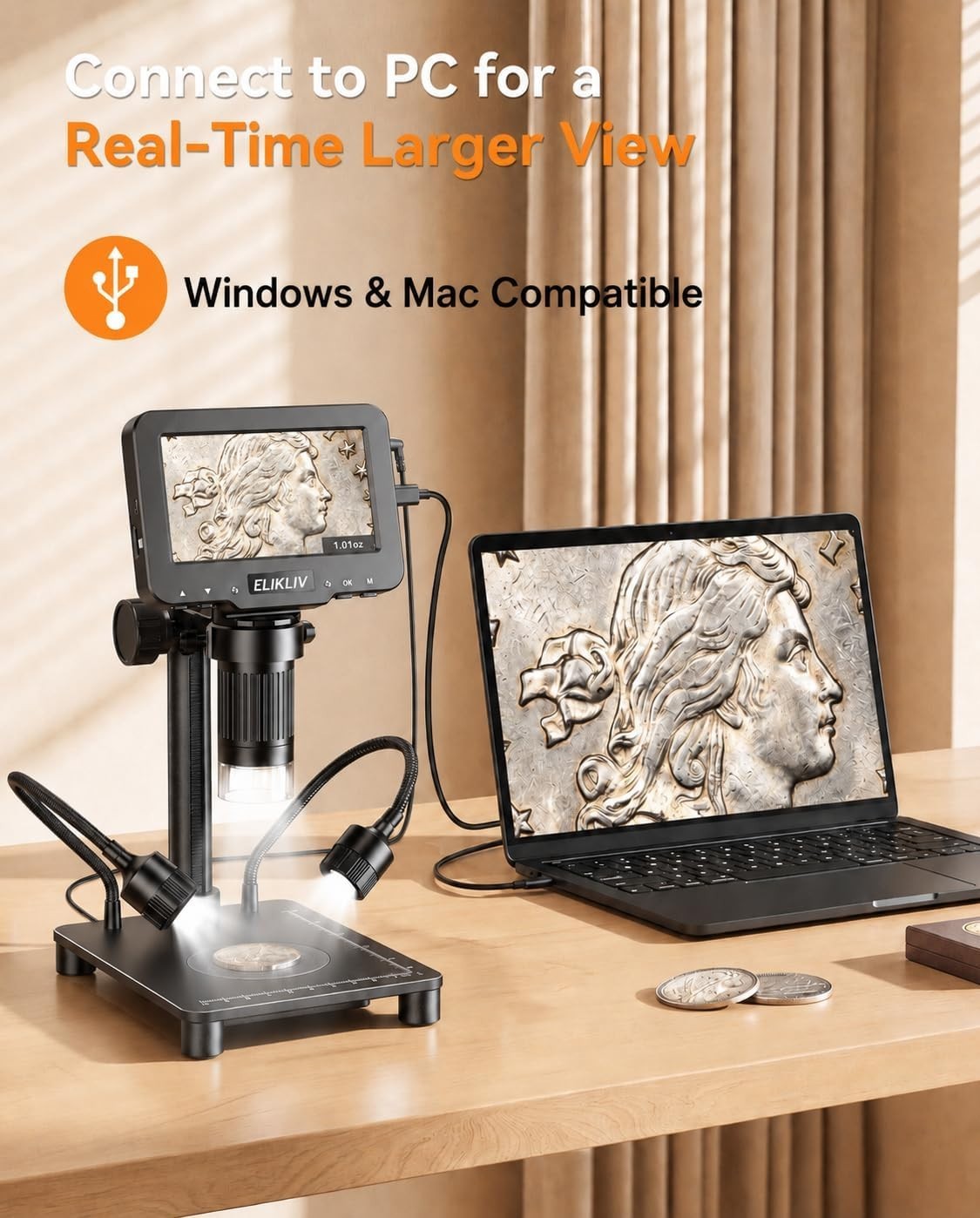 Coin Microscope 0.1g Scale 1000X Magnification 4.3" IPS Screen