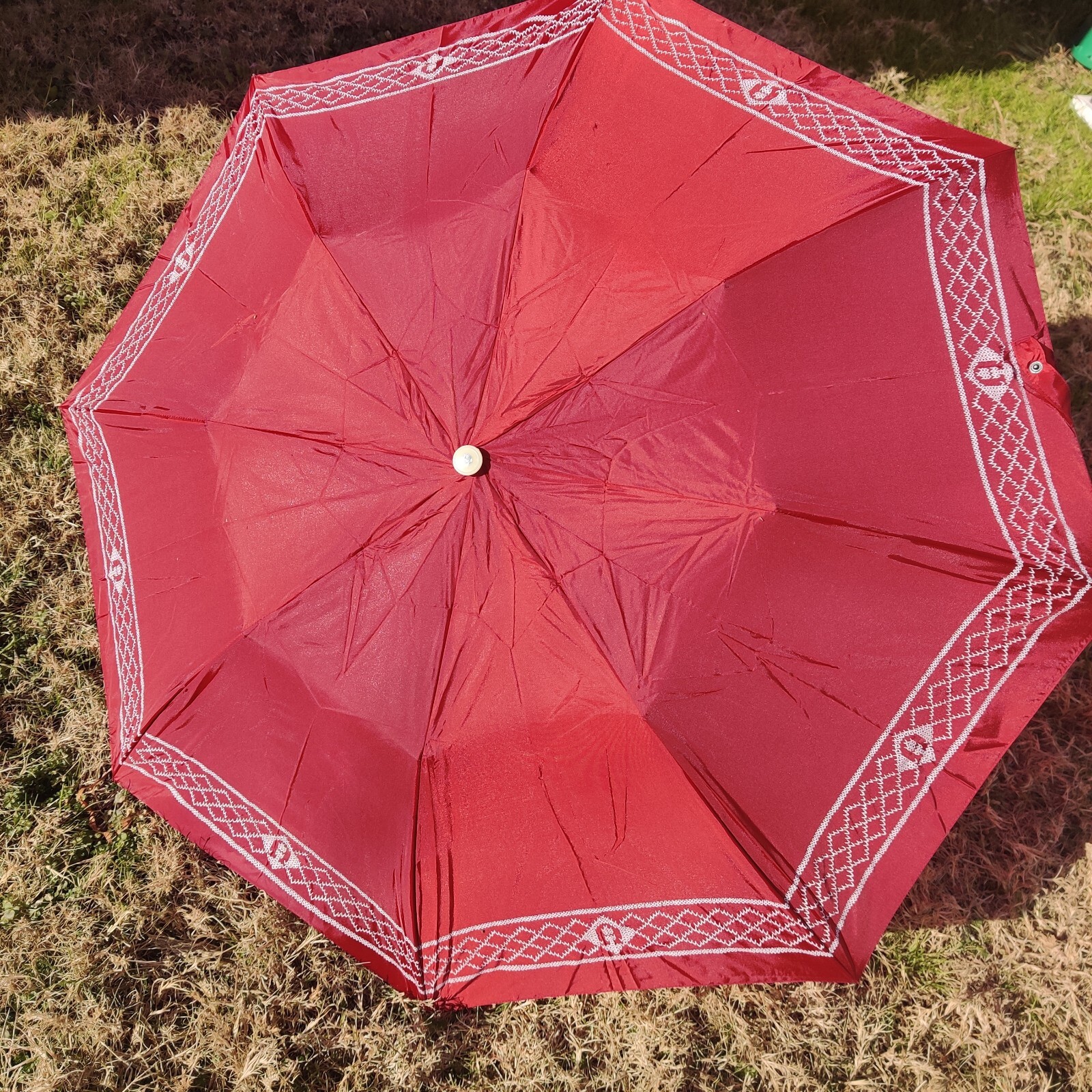 Vintage Étienne Aigner Magic Umbrella Red, White, Wood NWT *One Hole*