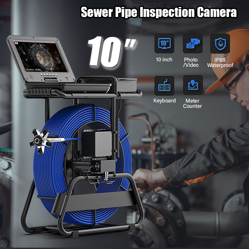 100m Sewer Pipe Inspection Camera 512hz Self-leveling Pipe Camera 10" Display