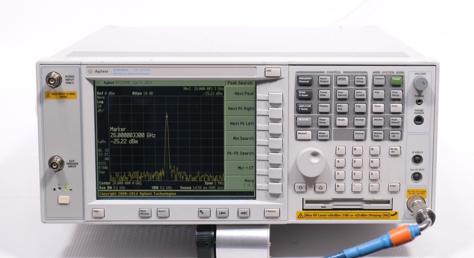 AGILENT E4440A PSA 26.5GHz Spectrum Analyzer OPT 123 107 110 115 215 233 BAB
