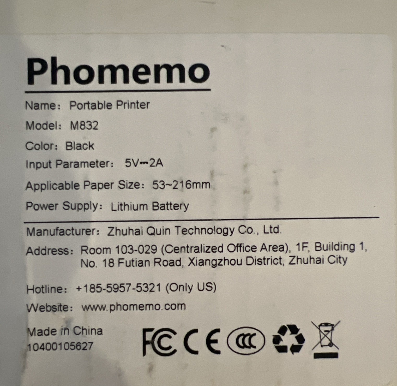 Phomemo M832 Portable Thermal Mobile with Case Black