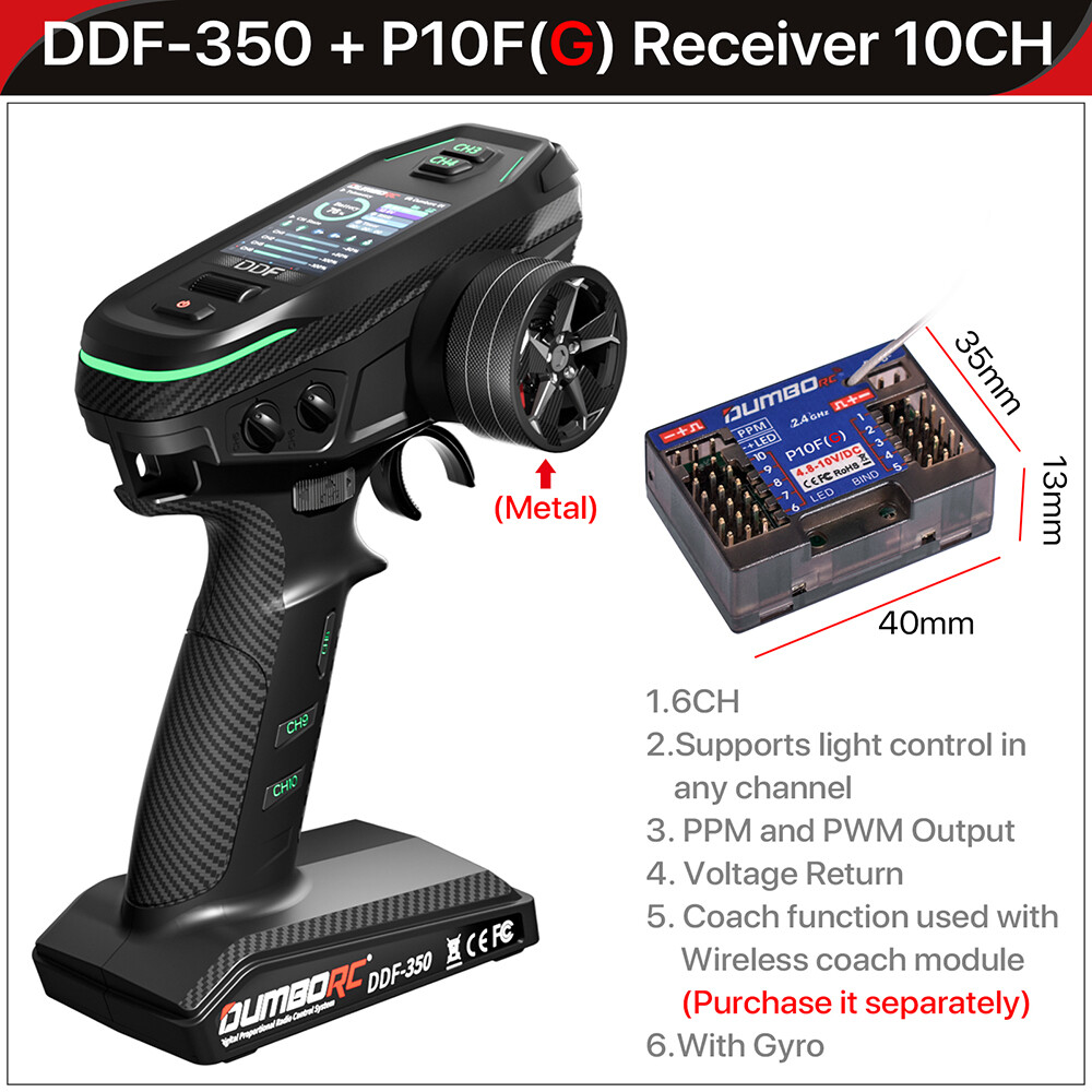 DUMBORC DDF-350 2.4G 10CH RC Transmitter +P10F(G) Receiver Combo For RC Car Boat