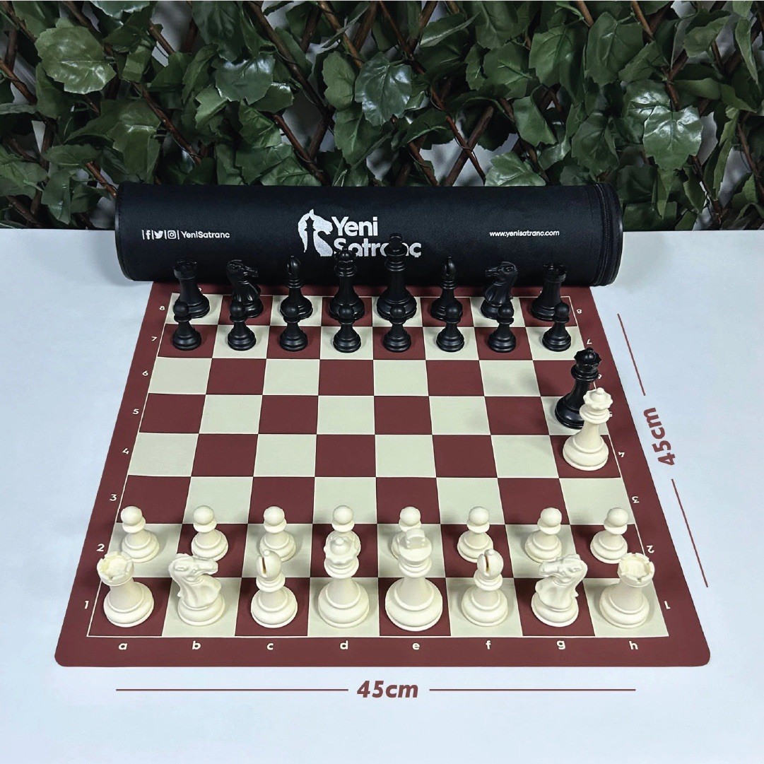 Portable Chess & Checkers Set, Tournament Chess Mat with Chess & Storage Bag