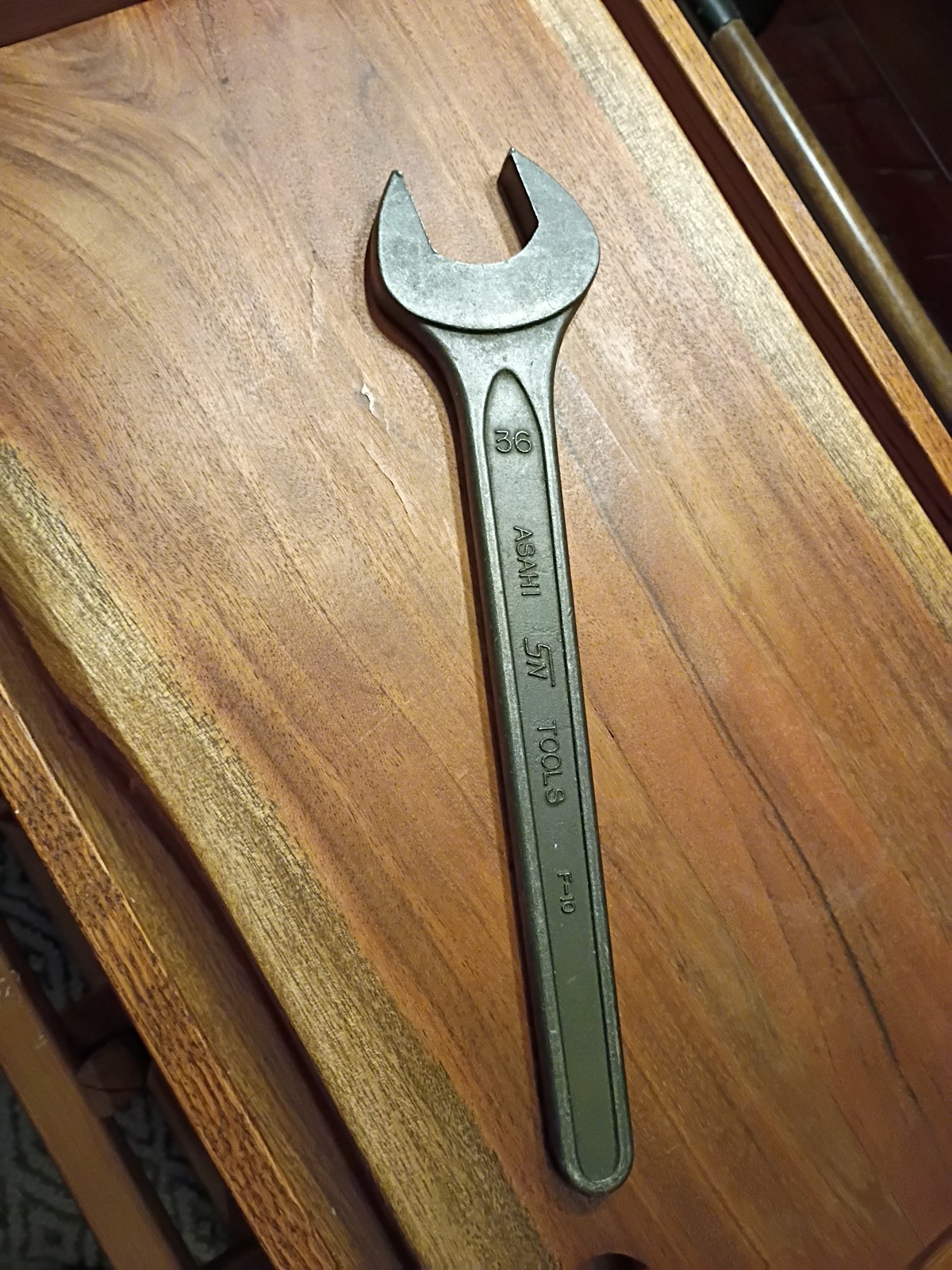 Vintage Asahi SN Industrial Open End Wrench 36mm Forged Steel Made In Japan