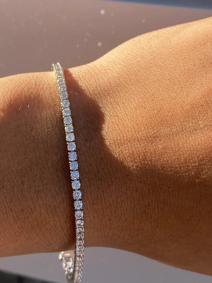 7Ct Round Cut Lab Created 14K White Gold Finish Black Diamond Tennis Bracelet