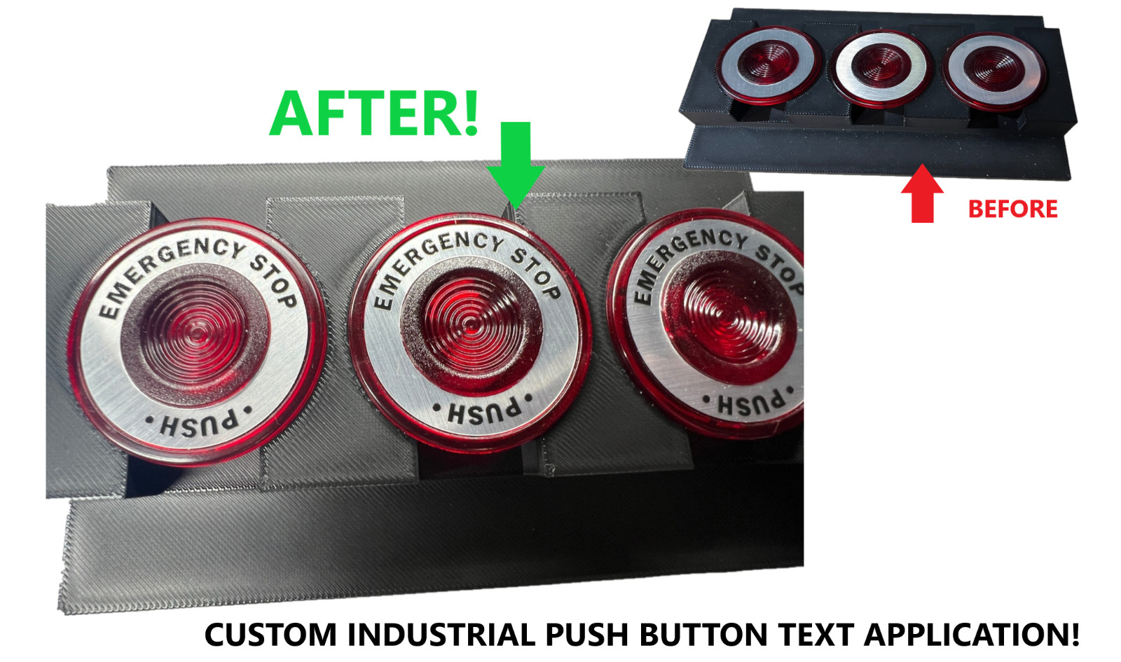 Custom Industrial Push Button Text Printing – Mail-In Service – UV Printed