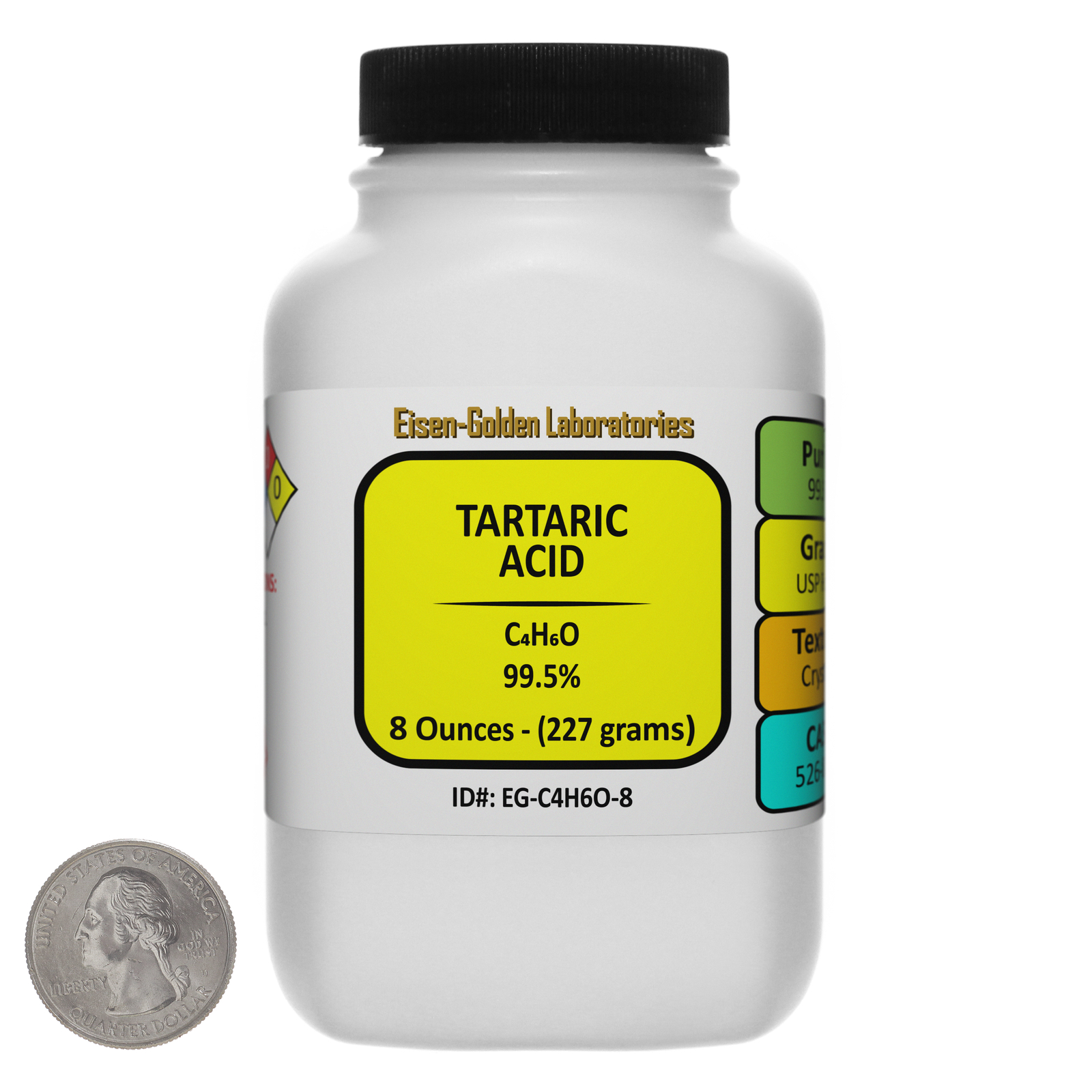 Tartaric Acid [C4H6O6] 99.5% USP Food Grade Crystals 8 Oz in a Bottle USA