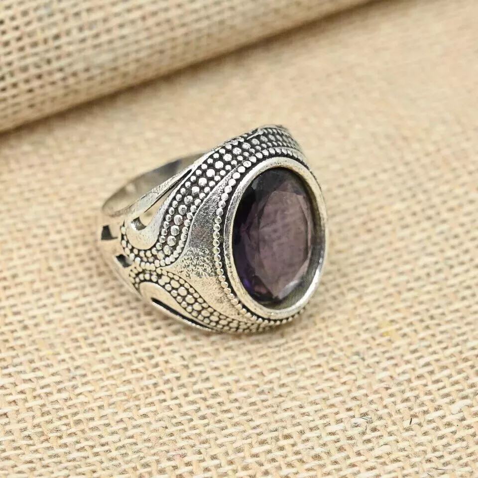 Statement Amethyst Gemstone Ring 925 Sterling Silver Men's Ring All Size  D62