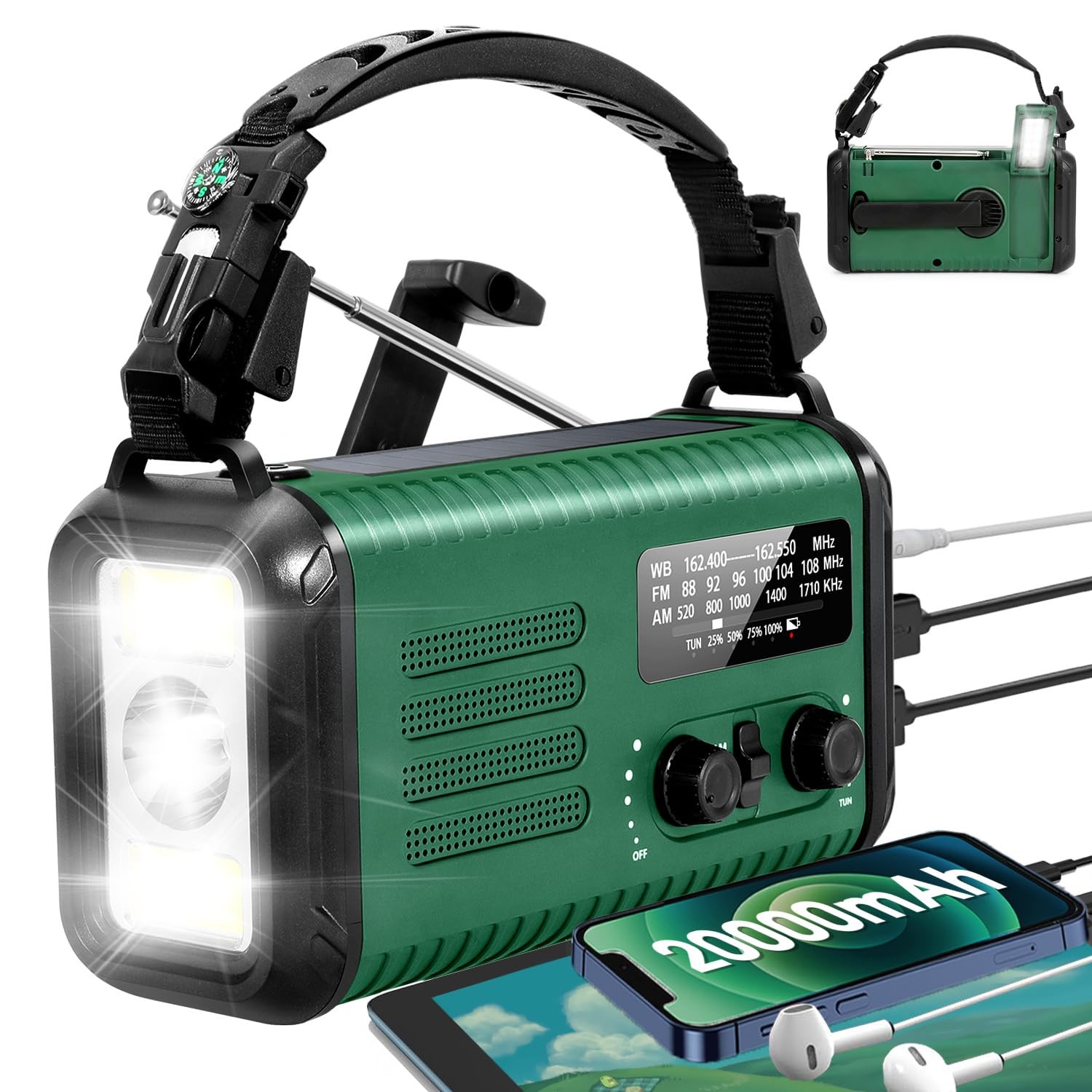 Emergency Weather Radio, 20000mAh/74000mWh Crank Radios, Solar Battery Powered R