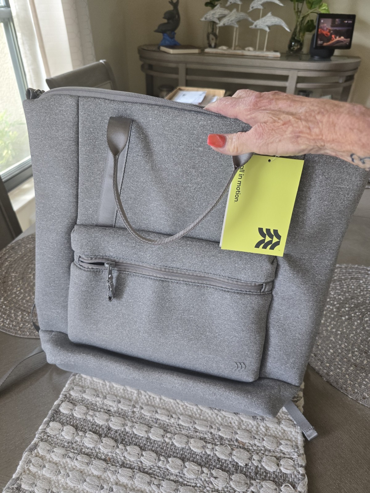 All in Motion Tote Backpack Gray Polyester Zip 16" Laptop Sleeve 3 Pockets