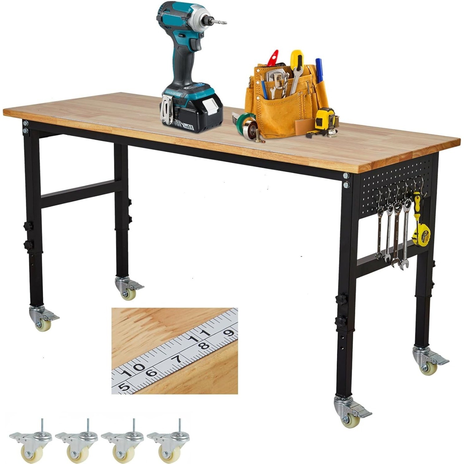Work Bench with Scales Peg Board Wheel 2200 LBS Adjustable Work Table 48" x 24"