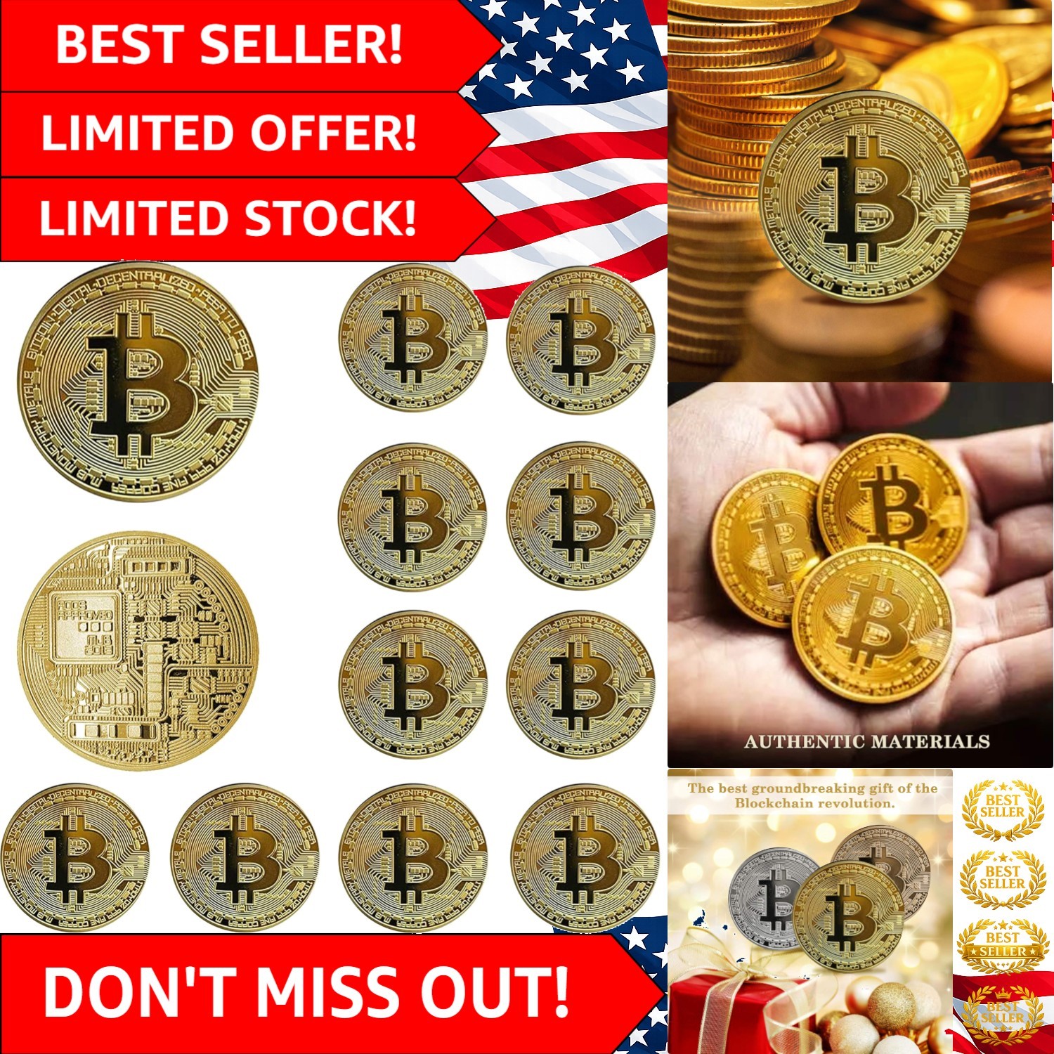 Unique 12 Gold Bitcoin Coins - Ideal Gift for Cryptocurrency Lovers & Collectors