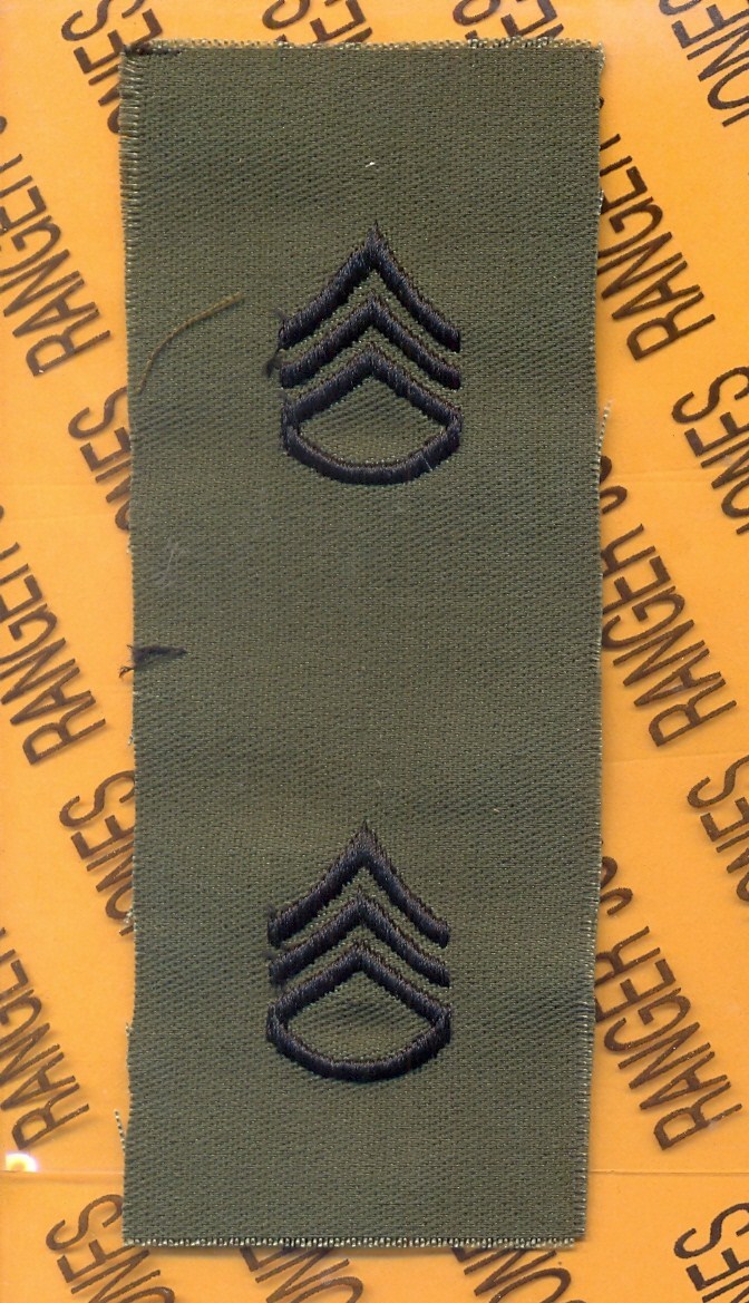 US ARMY Enlisted STAFF SERGEANT SSG E-6 OD Green & Black rank patch set