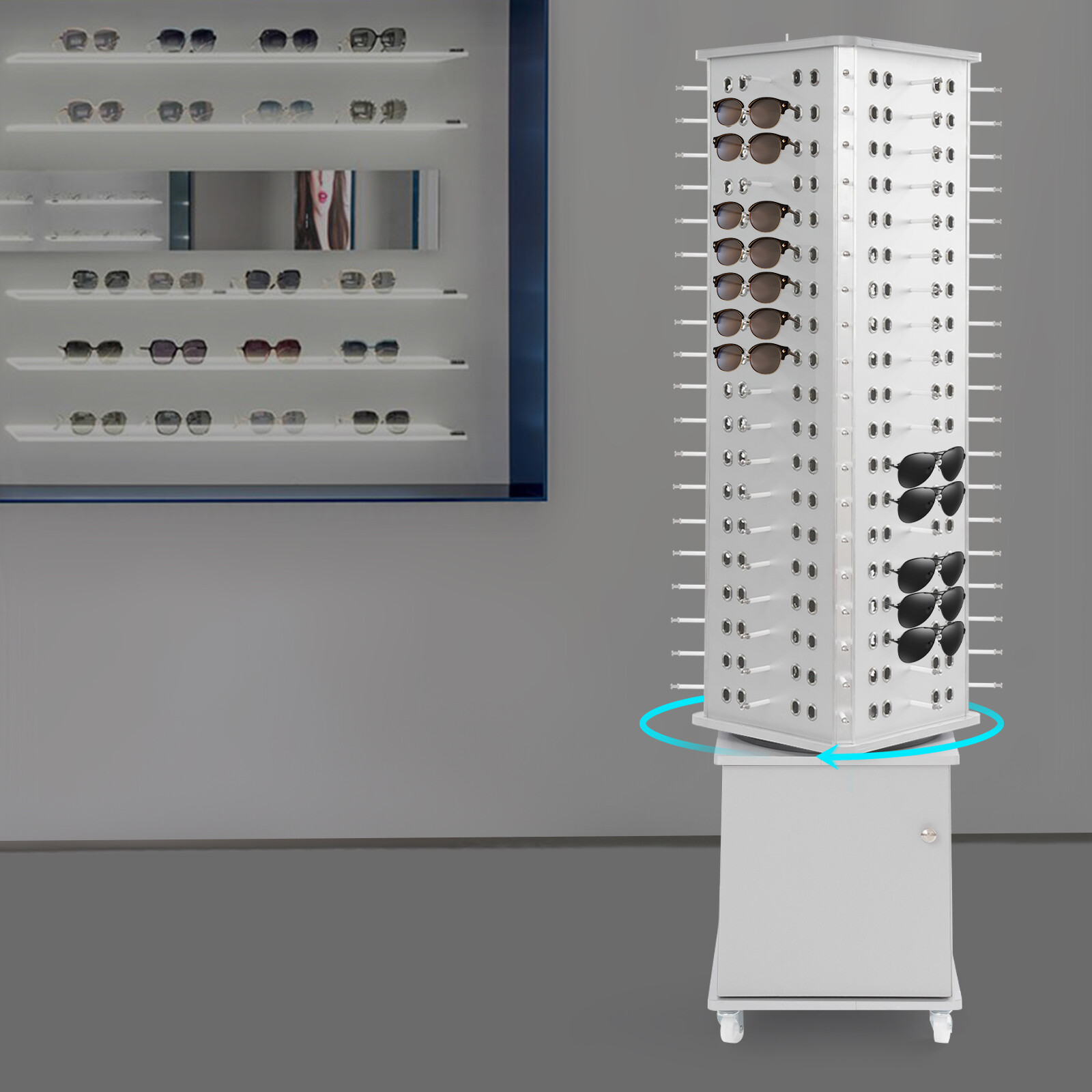 152pcs Eyeglass Display Stand with Box Floor Stand 4 Sides Holder Sunglass Rack