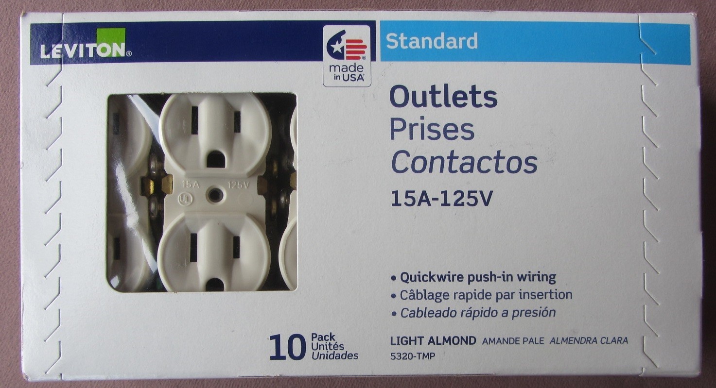 Leviton (10 pack) Standard Outlets Light Almond 15A 125V #5320-TMP * NEW in Box