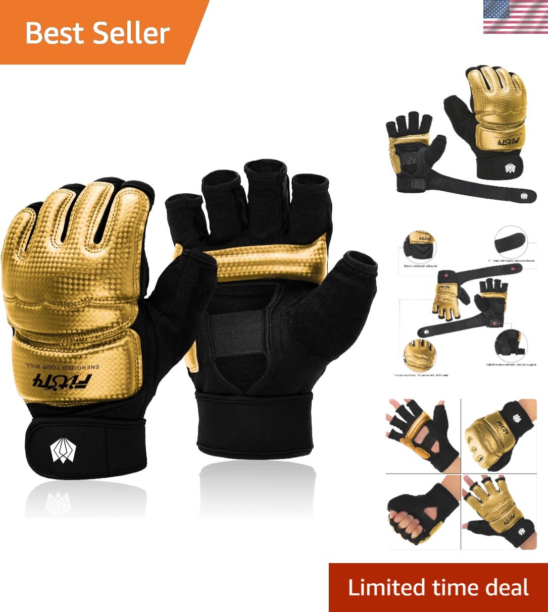 Adjustable Gold Half Mitts for Kids - Perfect for MMA, Boxing & Martial Arts