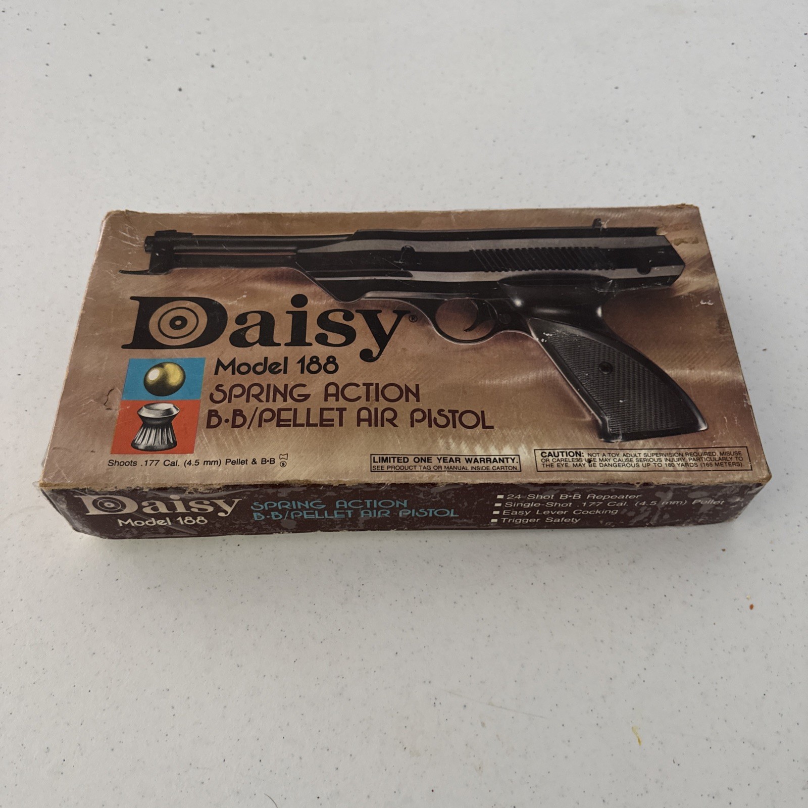 Vintage Daisy BB Air Pistol Model 188 Steel Air Gun Easy Lever Cocking With BOX