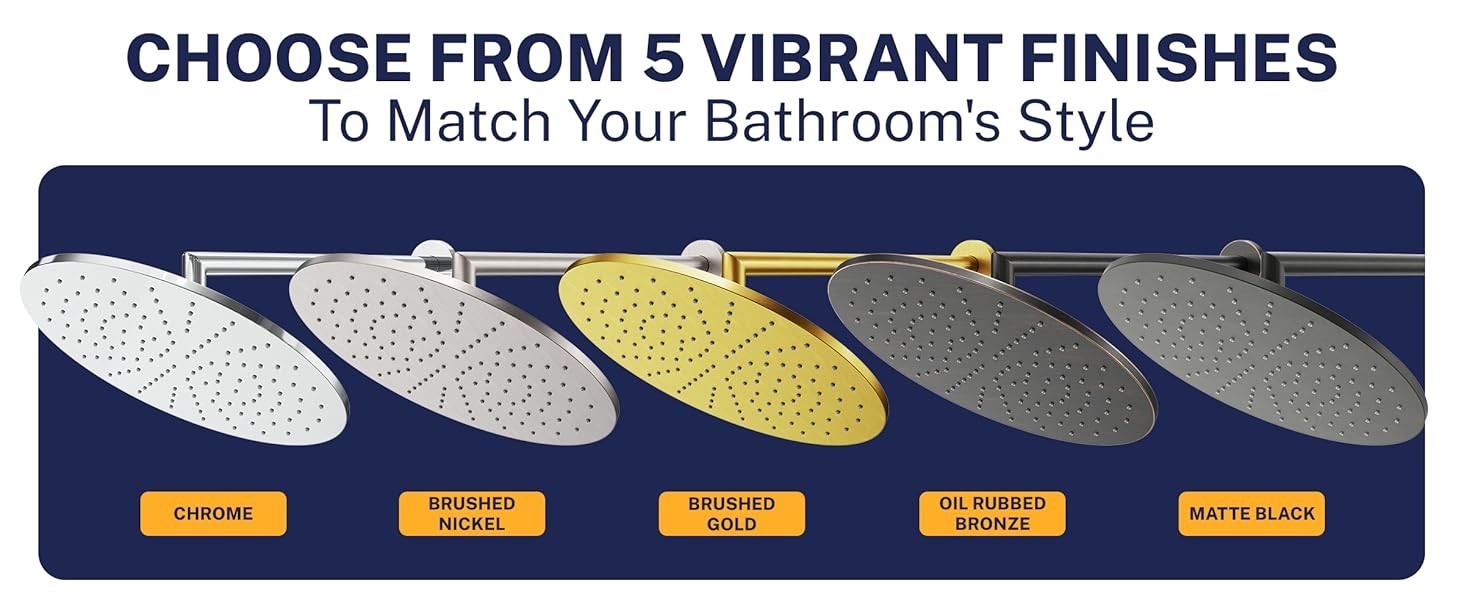 ® Solid Metal 12 Inch Rainfall Shower Head, Large Rain Shower Head, 2.5 GPM High