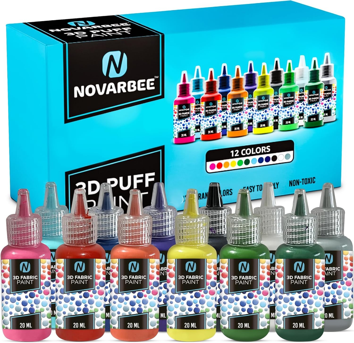 Novarbee- Fabric Paint, 12 Colors Puff 1 Count (Pack of 12), Regular