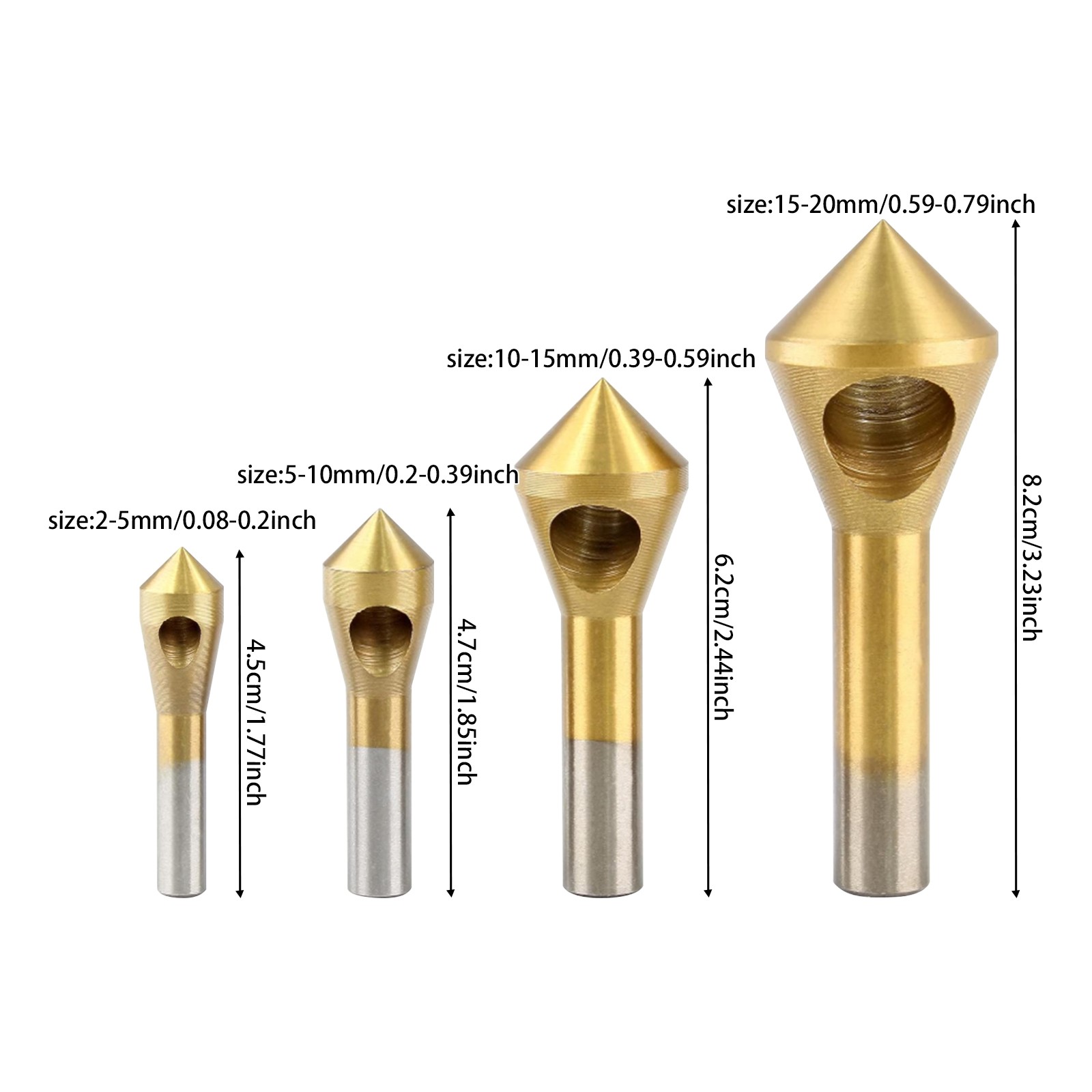 4-piece Countersink Deburring Tool Set, High Speed Steel Woodworking Bits