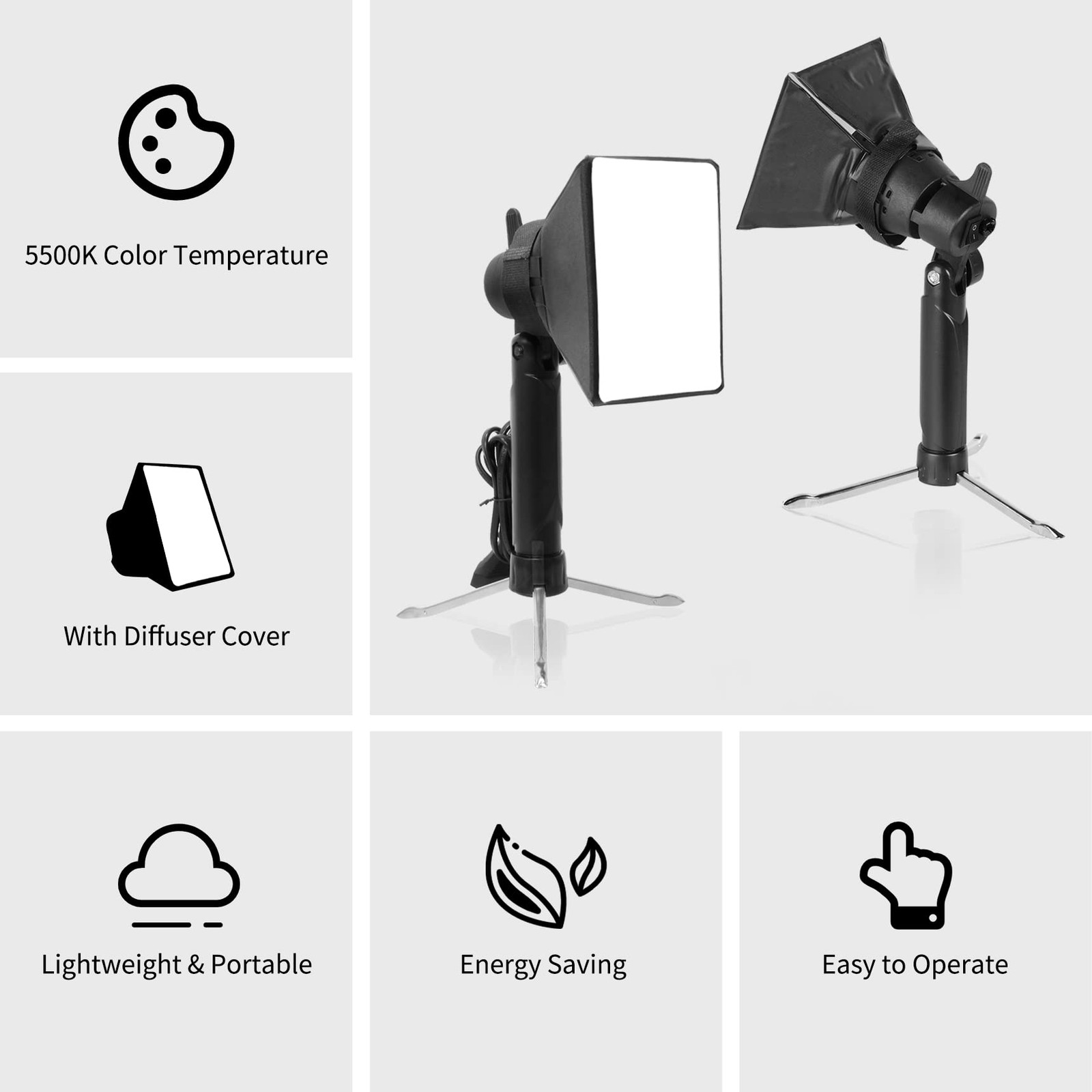 Mini Softbox Photography Lighting Kit, Portable 4x4.8in Continuous Lighting L...