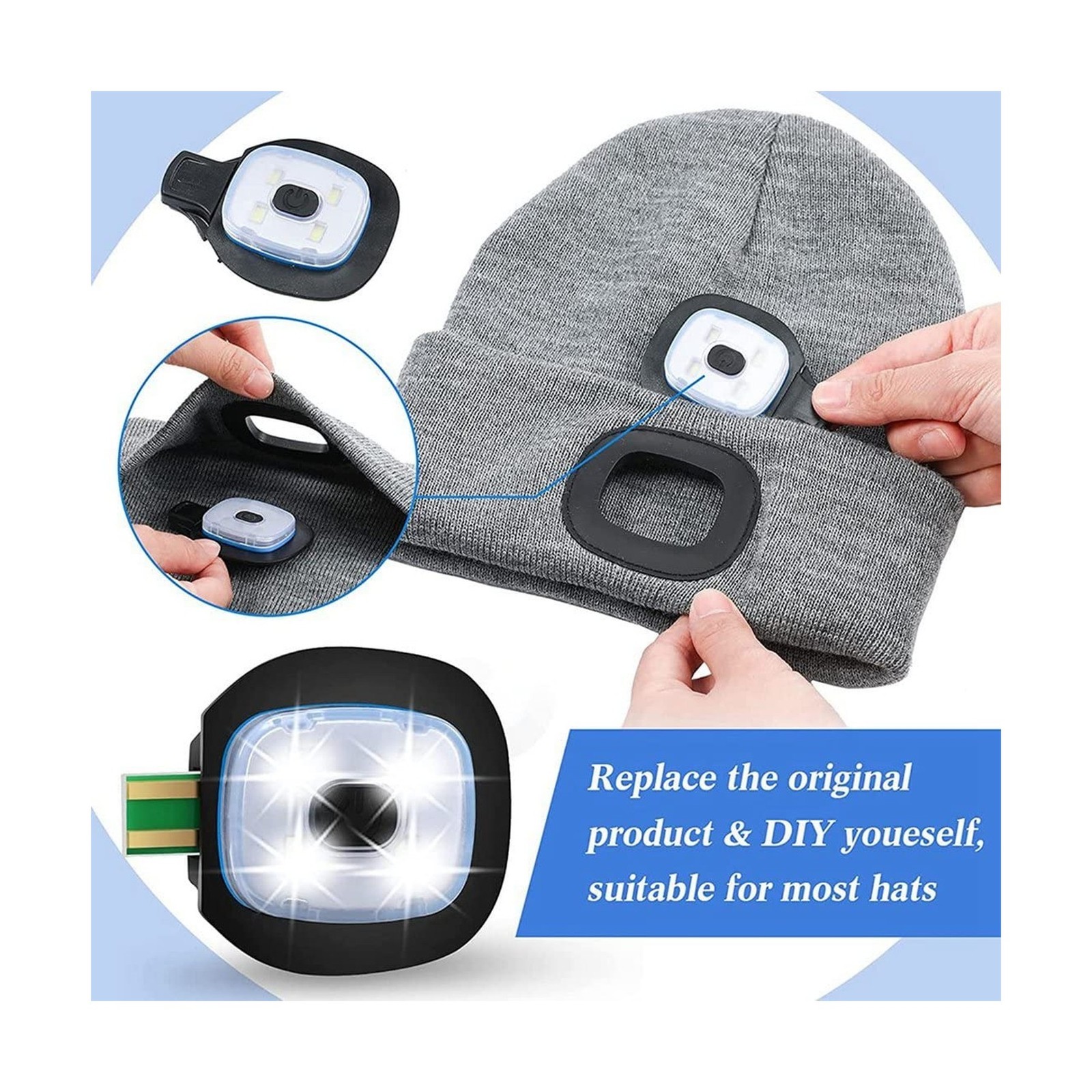 USB Rechargeable Knit Beanie Hat Light, 4 Pieces, Strong and Weak Mode LED Ha...