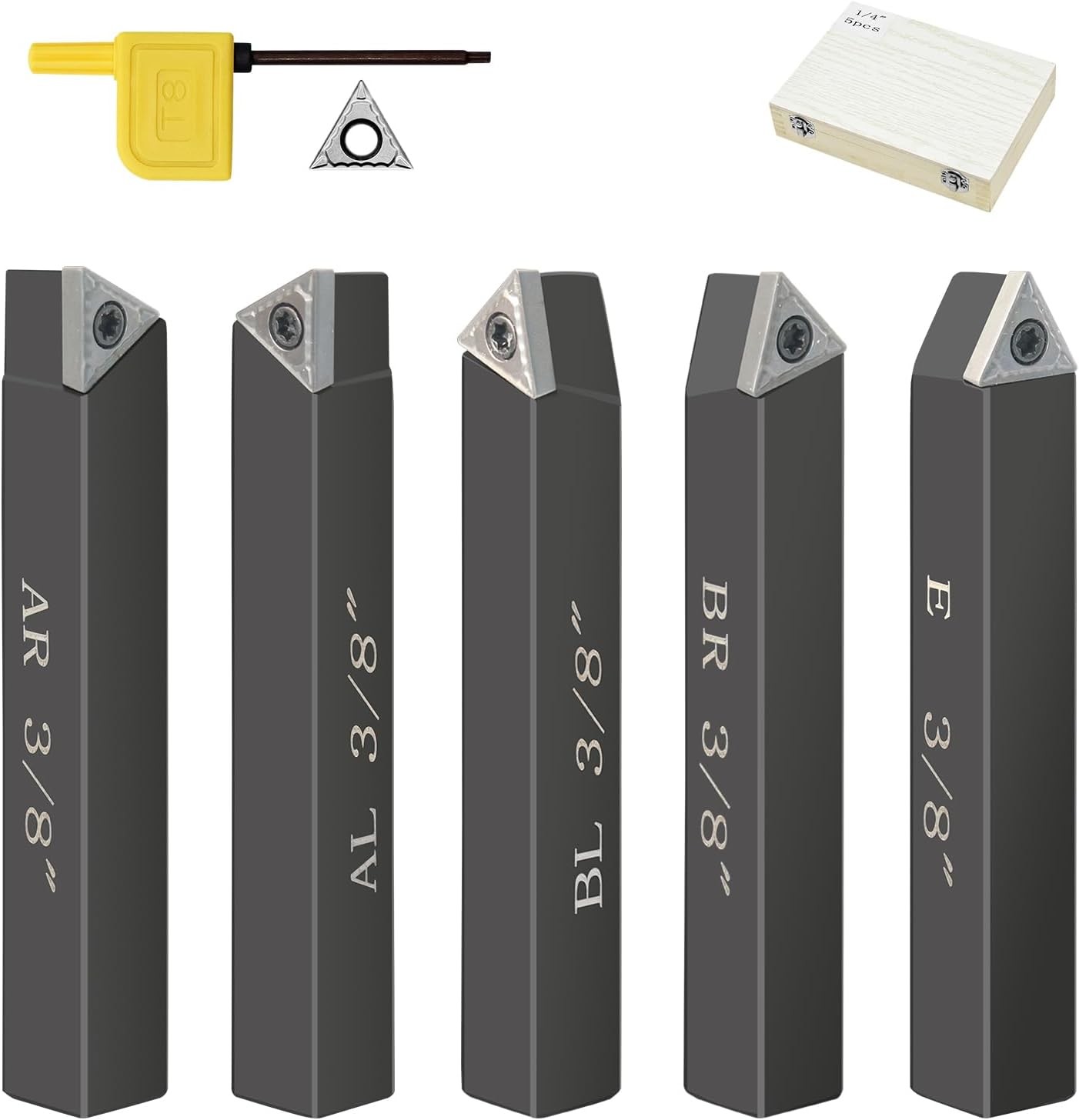 3/8 Inch Carbide Insert Lathe Cutting Tools 5 Set Turning Tool Bits Metal