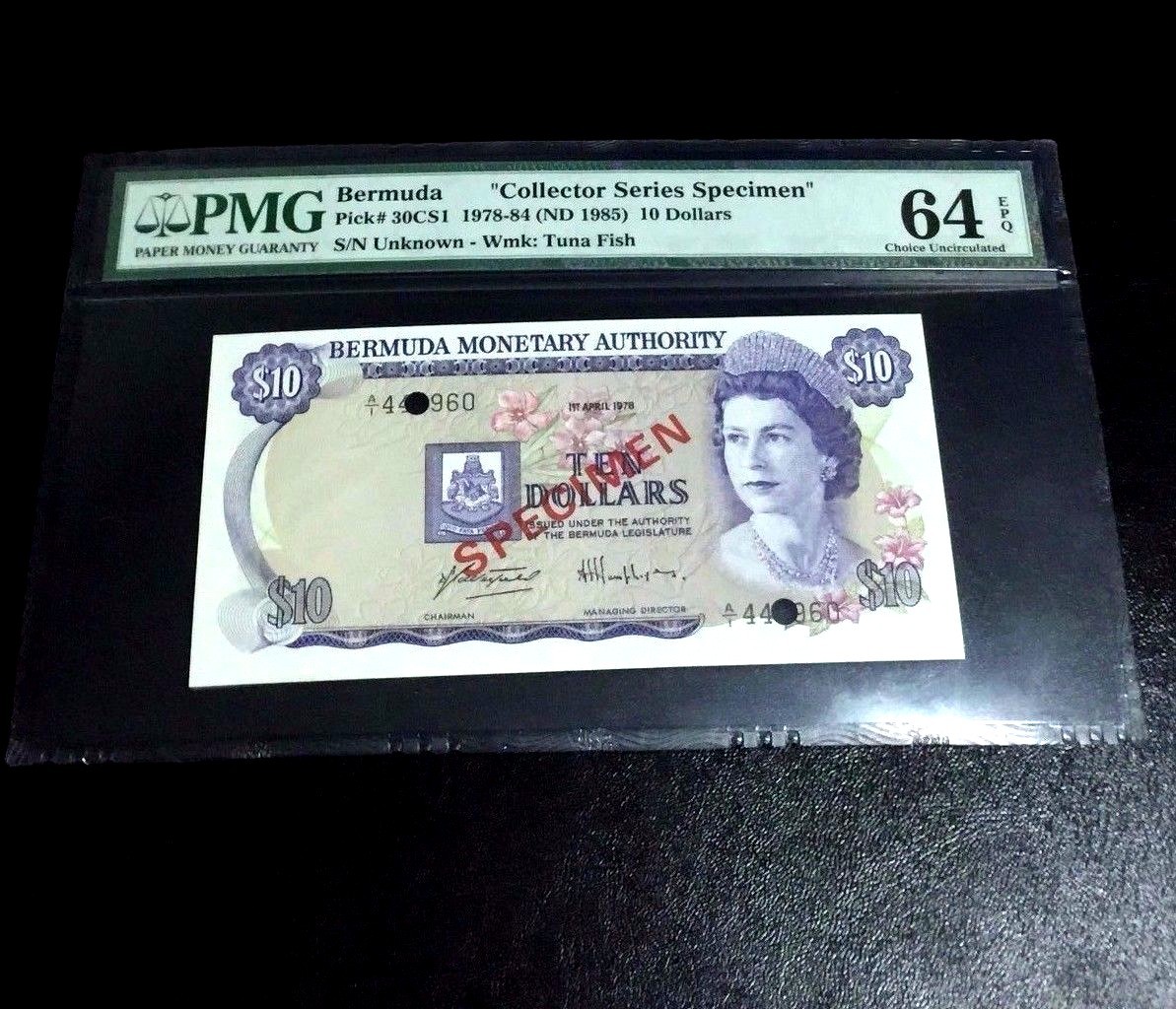 01-04-1978 Bermuda QEII $10 P-30CSI "SPECIMEN" Banknote PMG 64 EPQ