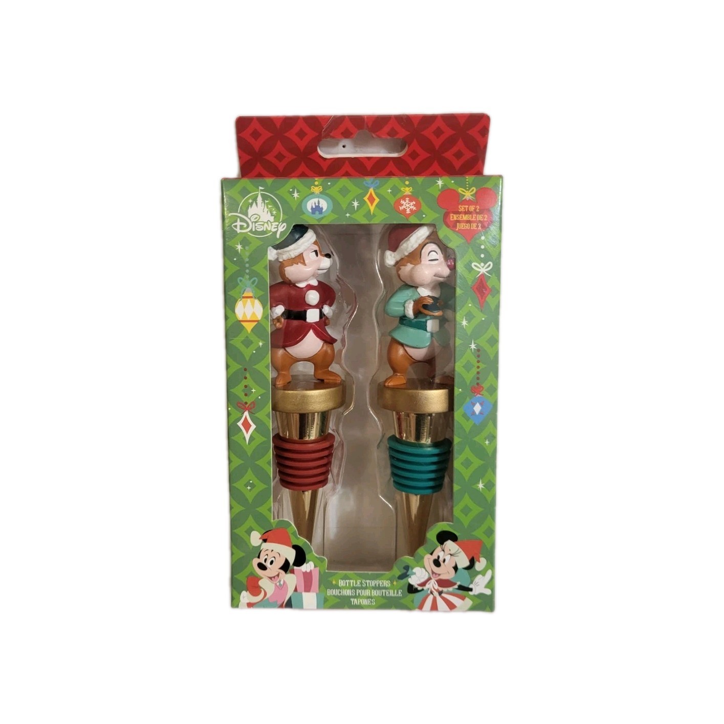 Disney Parks Chip 'n Dale Christmas Holiday Metal Bottle Stopper Set of 2. NEW