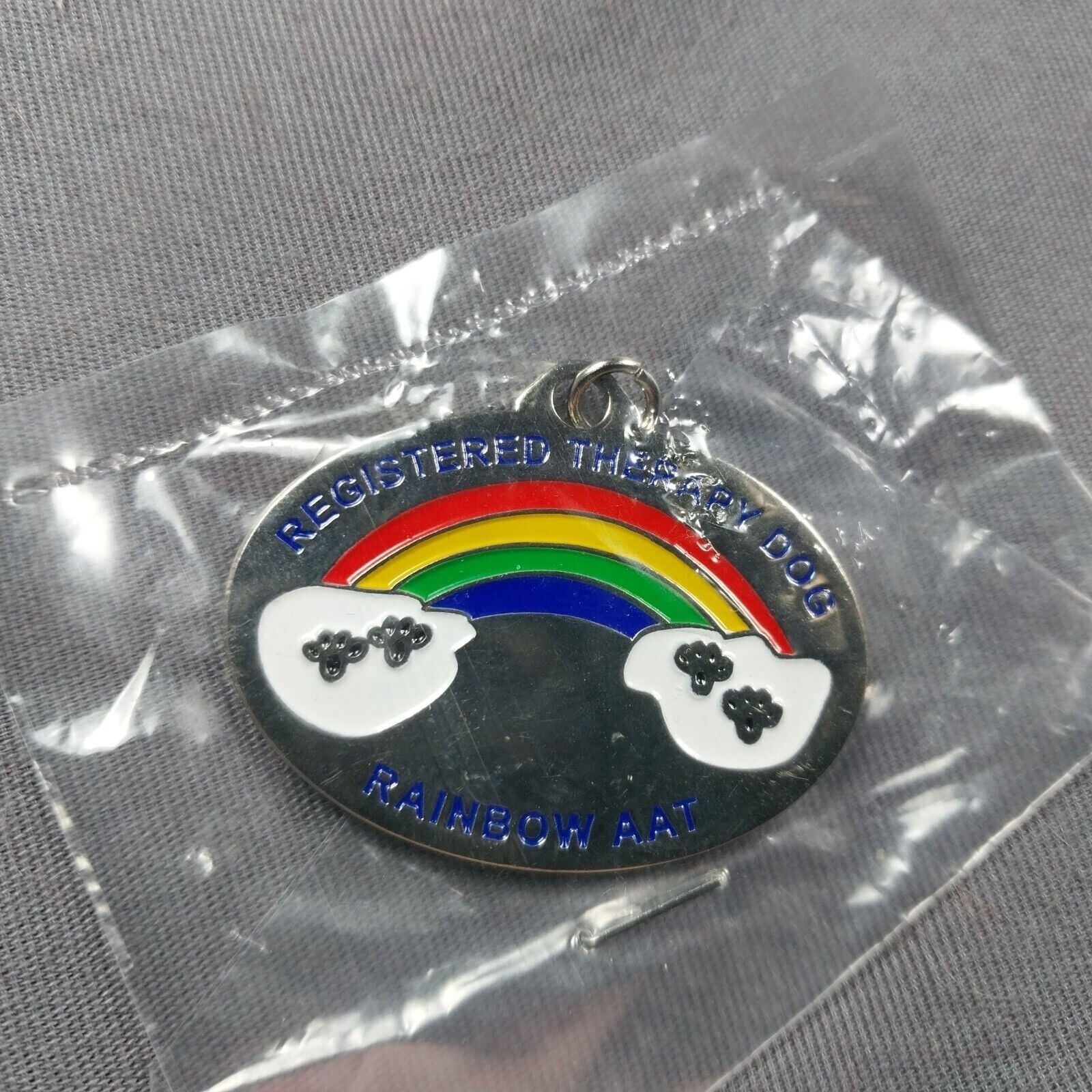 Rainbow Animal Assisted Therapy Registered Dog Tag Silver-Toned Pendant NEW