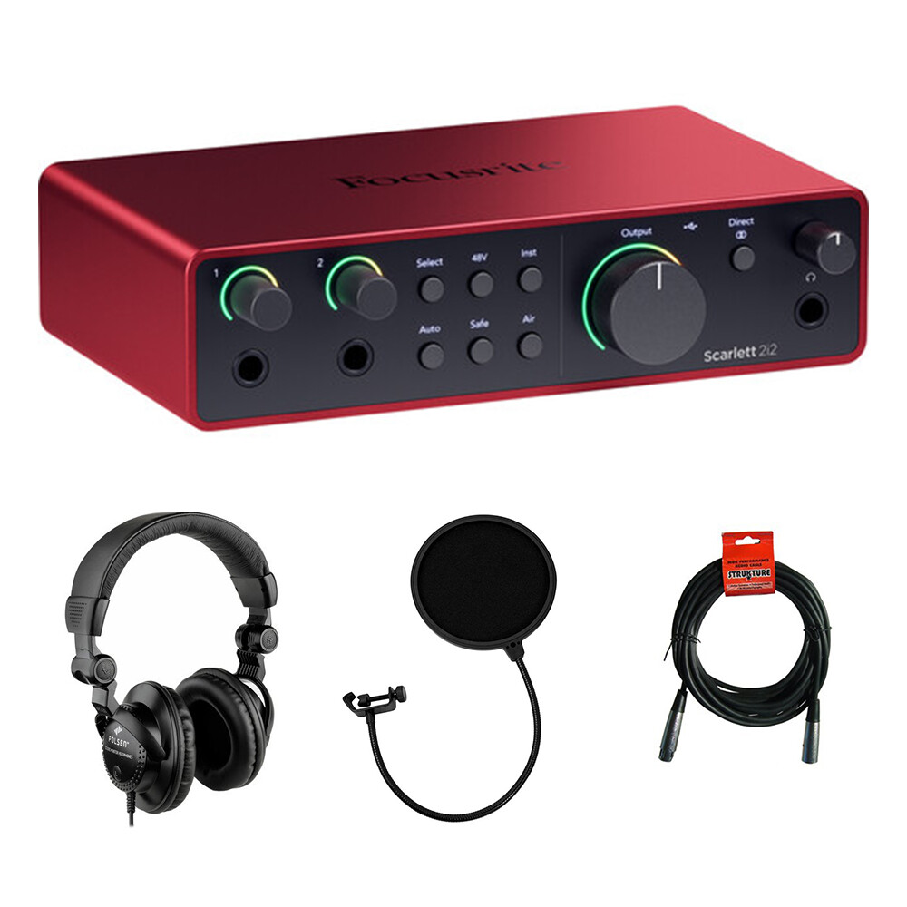 Focusrite Scarlett 2i2 USB-C Audio Interface w/ Headphones, Filter & Cable KIT