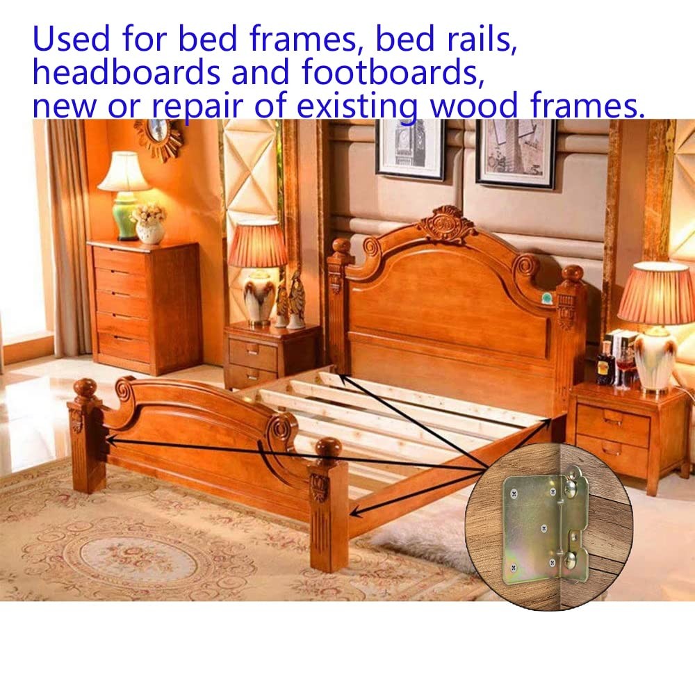 Bed Rail Brackets, Bed Frame Hardware, Set of 4 with Screws