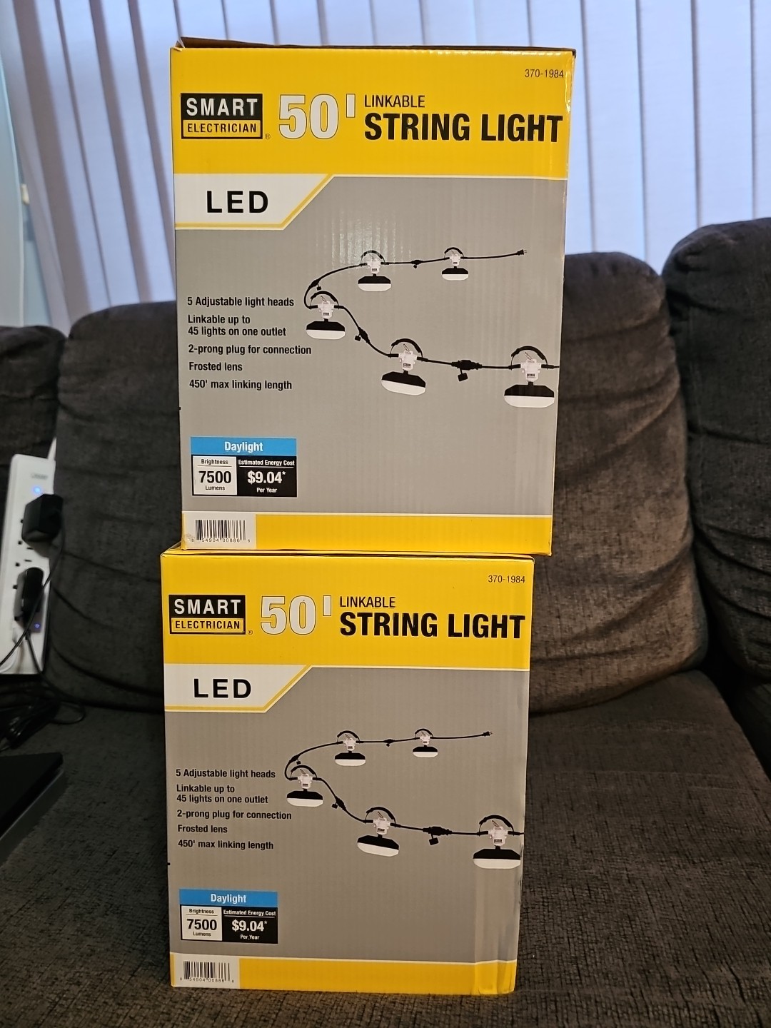 2x 50FT Led Work Light 7,500LM Waterproof Construction String Lights Linkable