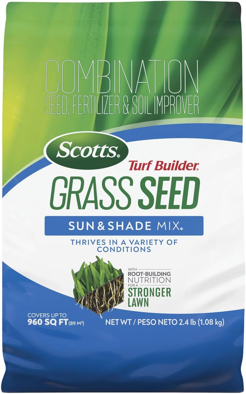 Scotts Turf Builder Grass Seed Sun and Shade Mix - Grass Seed plus Lawn Fertiliz