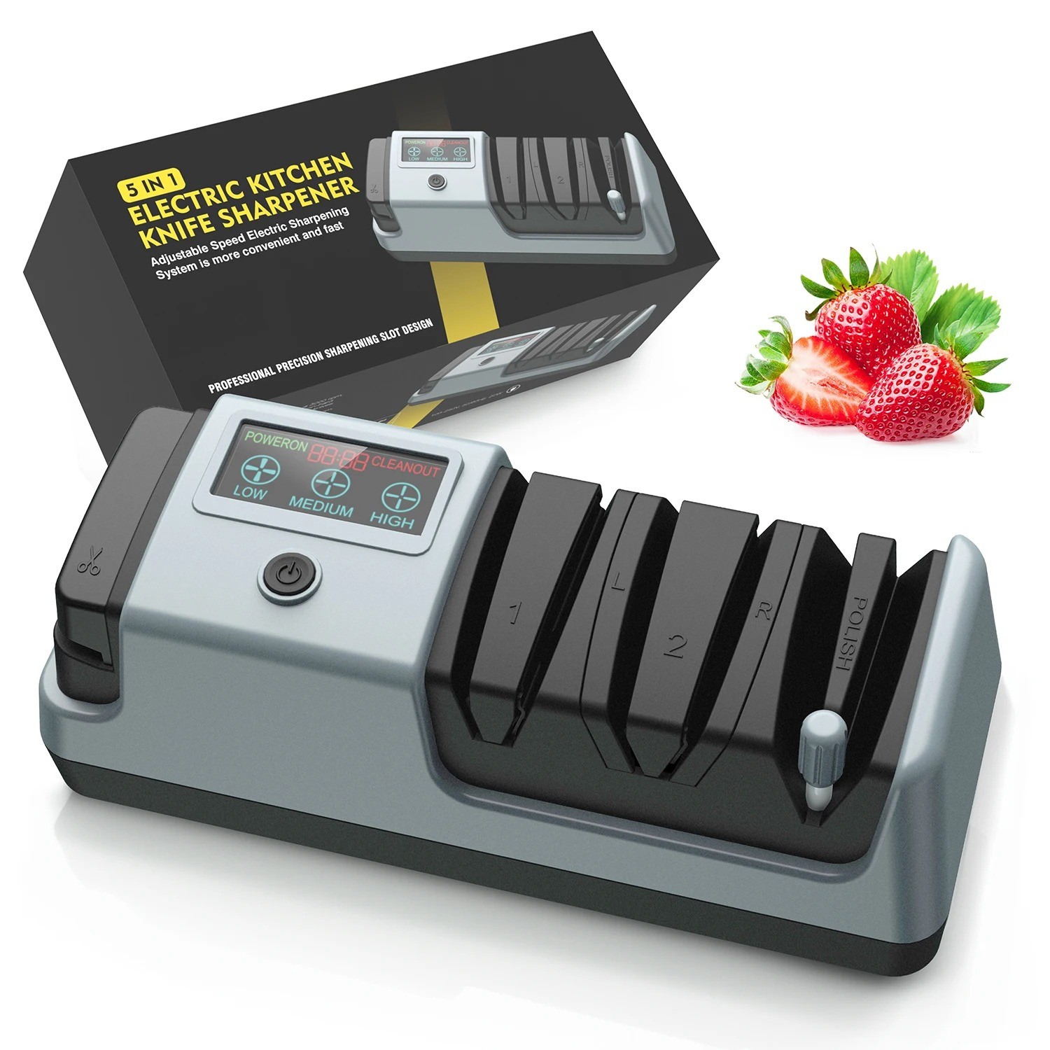 5 in 1 Electric Knife Sharpener-3 Rotational Speed Adjustable Knife Sharpener