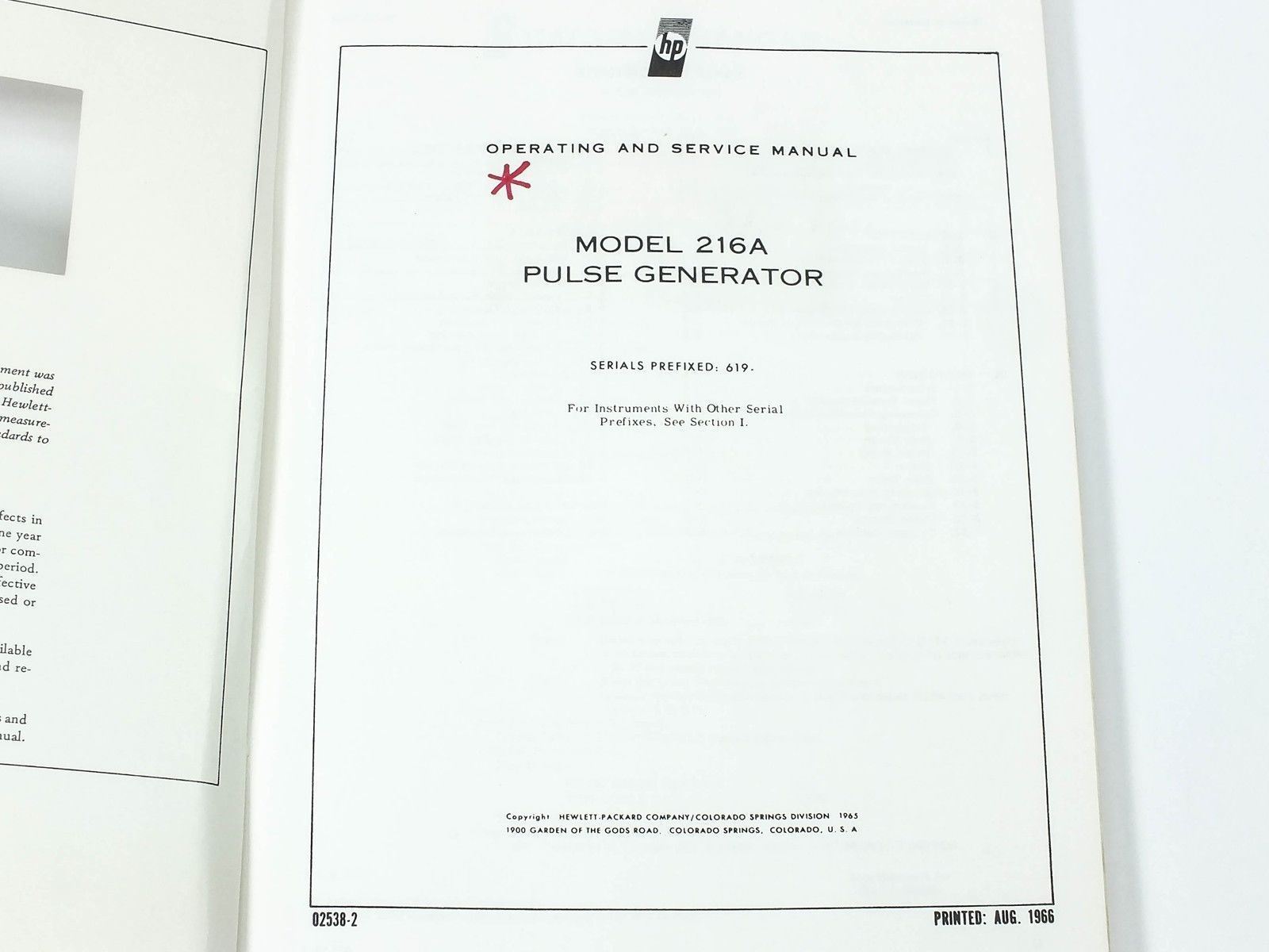 HP 216A Pulse Generator Operating and Service Manual