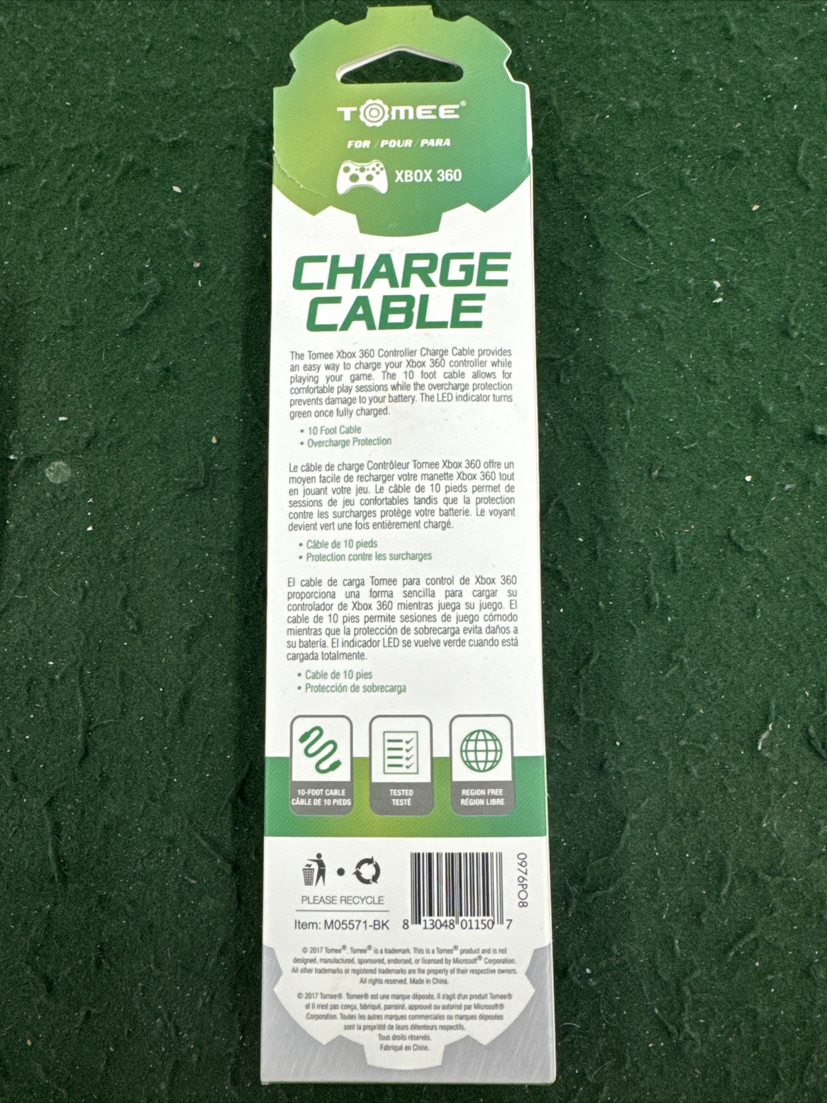 Xbox Black 360 Controller Charge Cable Tomee