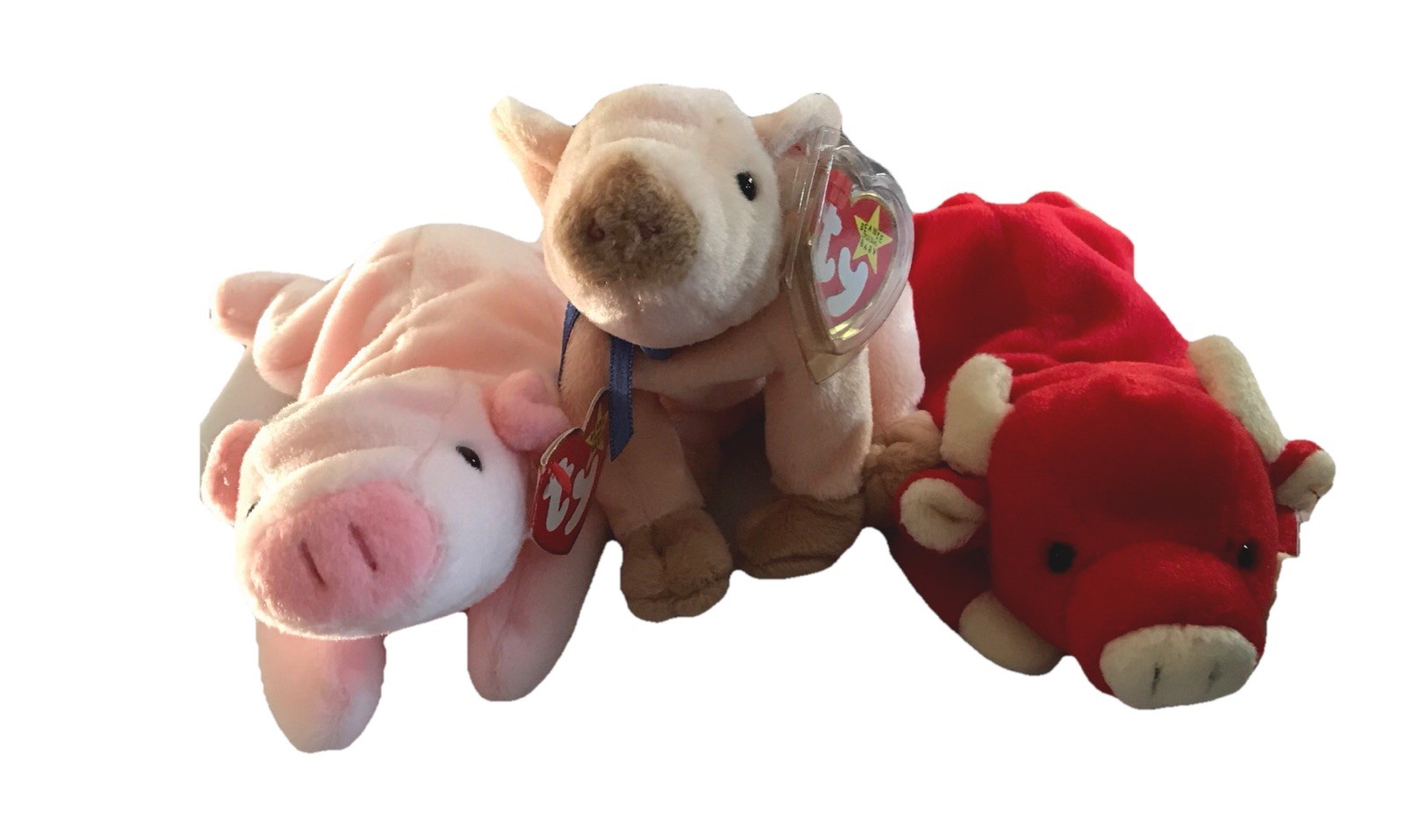 Vtg pig beanie baby plush toy Ty 1990s lot of 3 squealer, knuckles and snort
