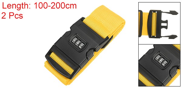 2Set Luggage Straps with Combination Lock TSA Approved Yellow