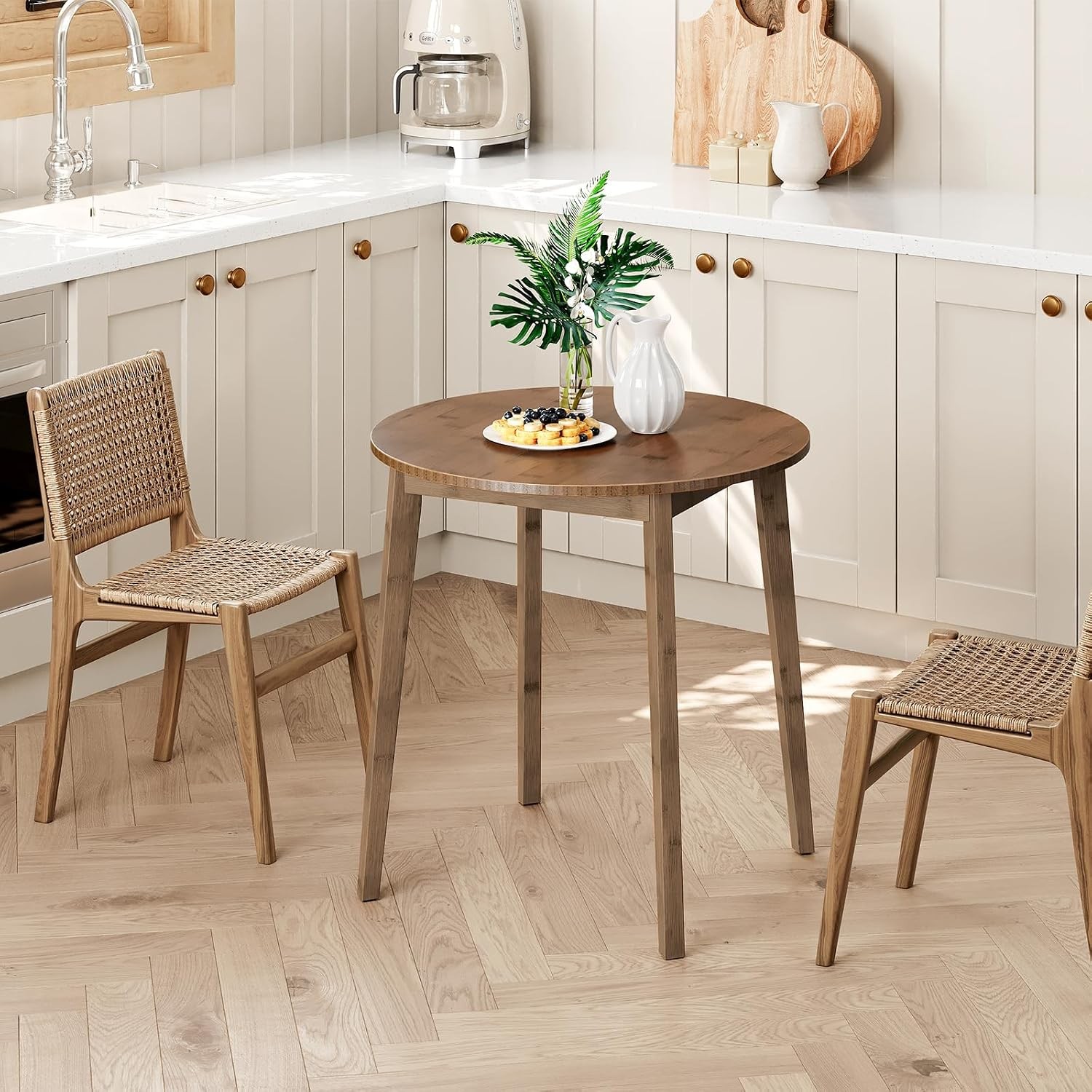 Bamboo Dining Table Round Dining Table 27.5" Kitchen Table Small Space Writing
