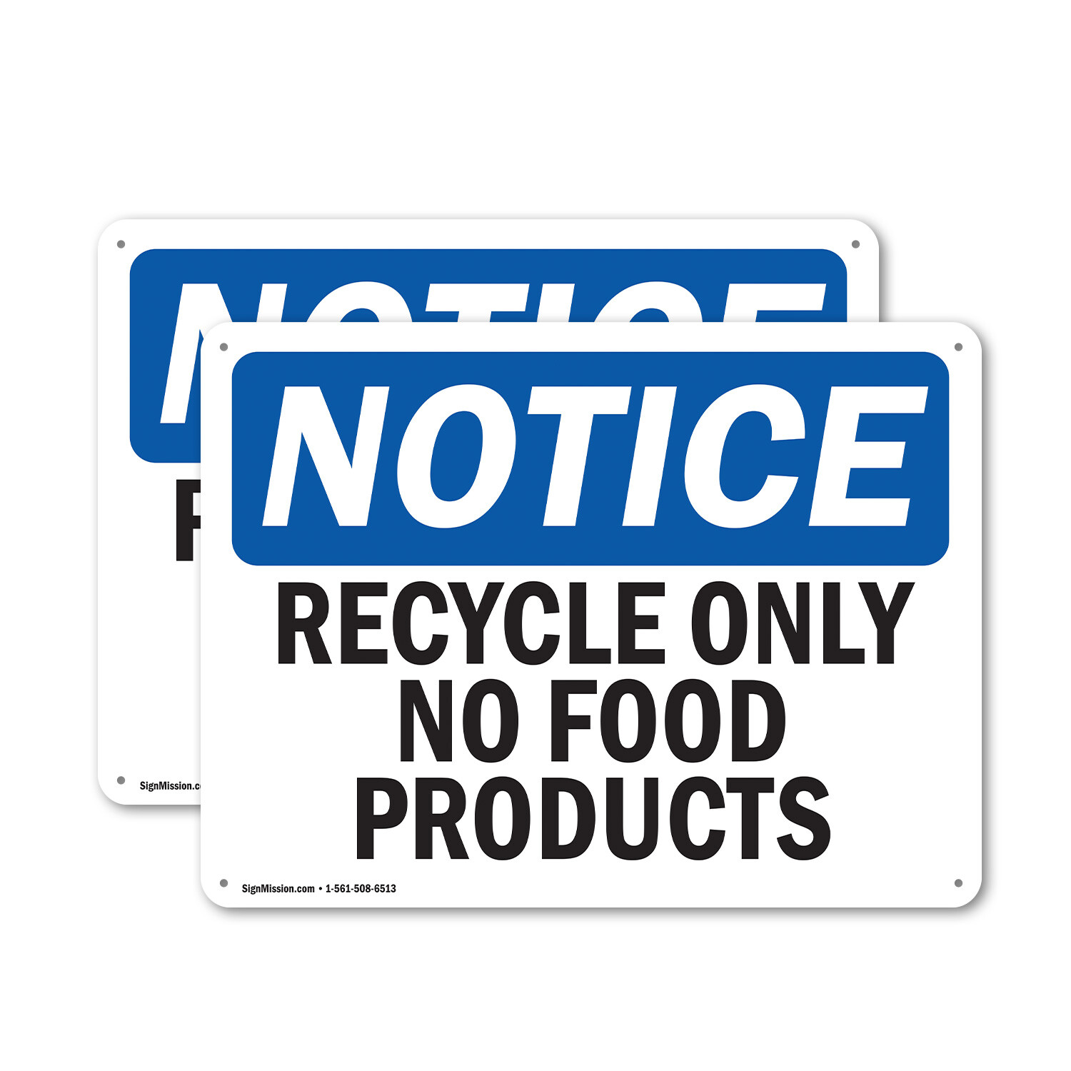 (2 Pack) Recycle Only No Food Products OSHA Notice Sign Decal Metal Plastic