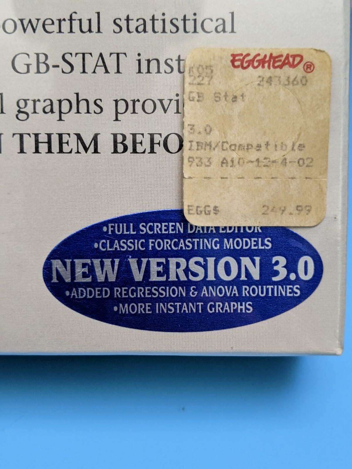GB-STAT V3.0 Statistics As Graphs Dynamic Microsystems: Software / VTG 1990 DOS